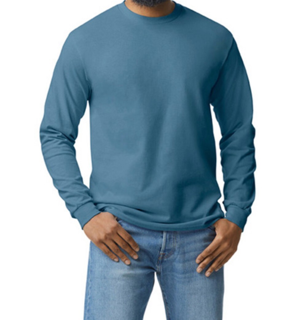 First Quality NEW Indigo Blue Gildan Heavy Cotton Adult Long Sleeve T Size M.