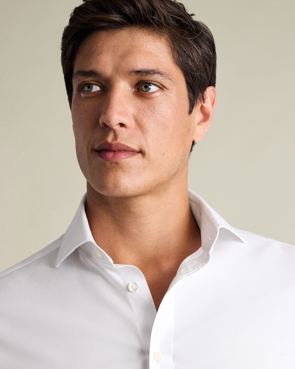 Men’s White Non Iron Twill Shirt Slim Fit 16 34 Button Down Dress Shirt Menswear