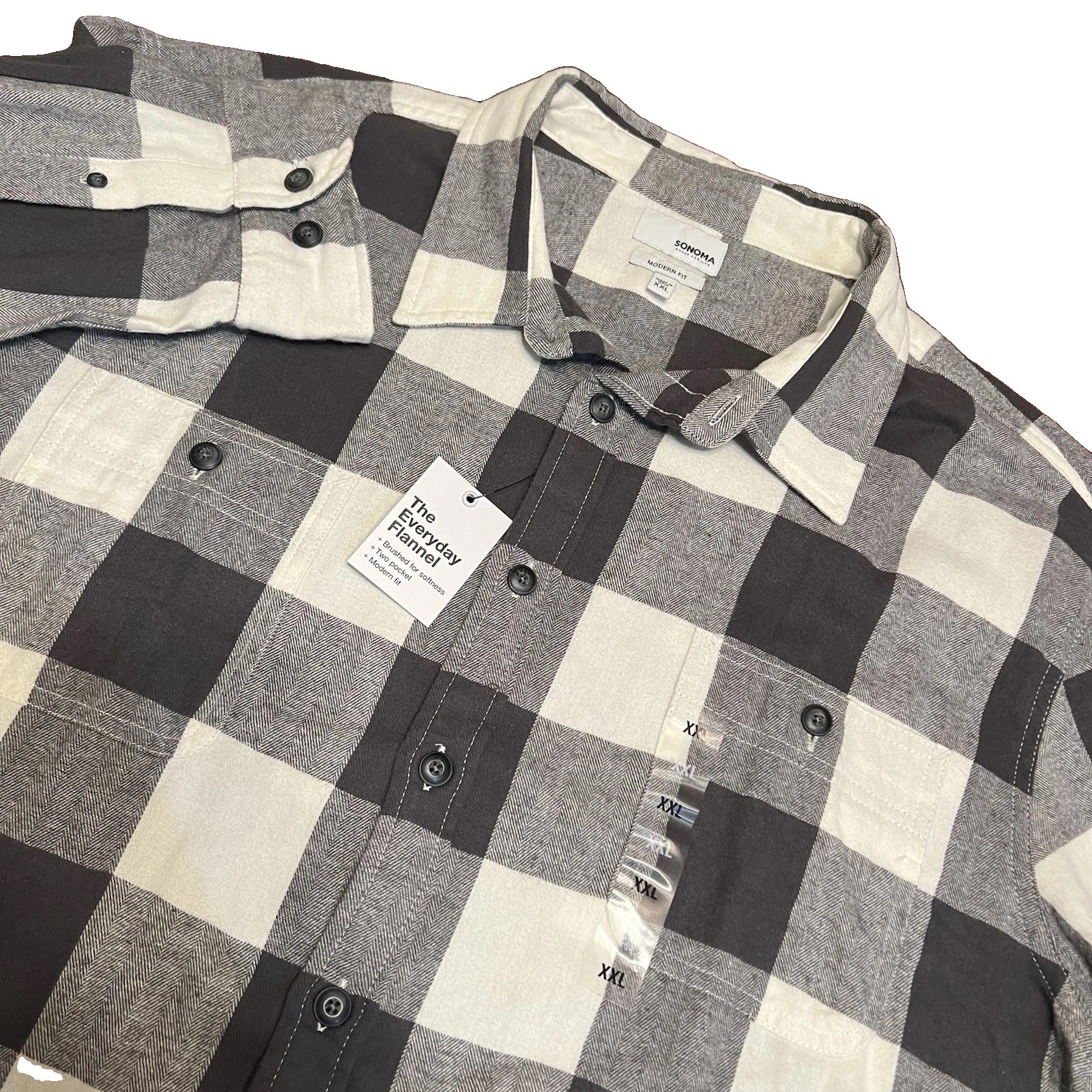 SONOMA THE EVERYDAY FLANNEL PLAID BUTTON UP MEN MODERN FIT SHIRT NEW SZ XXL