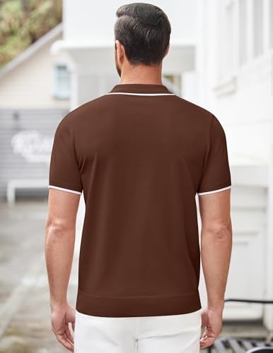 Men’s Shirt Short Sleeve Turn Down Collar Regular Fit Golf COOFANDY Mens Zipper