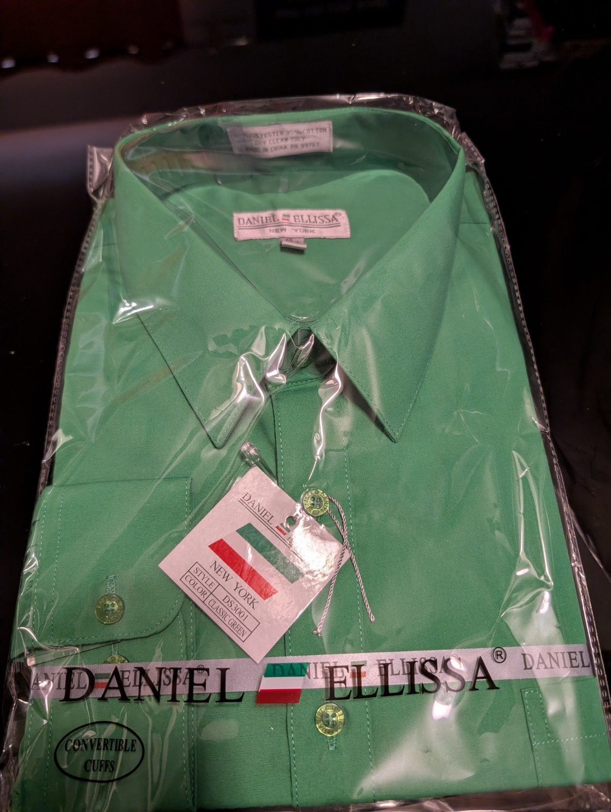 Daniel Ellissa Men’s Green Solid Classic Fit Dress Shirt 19.5 34/35 Conv Cuff