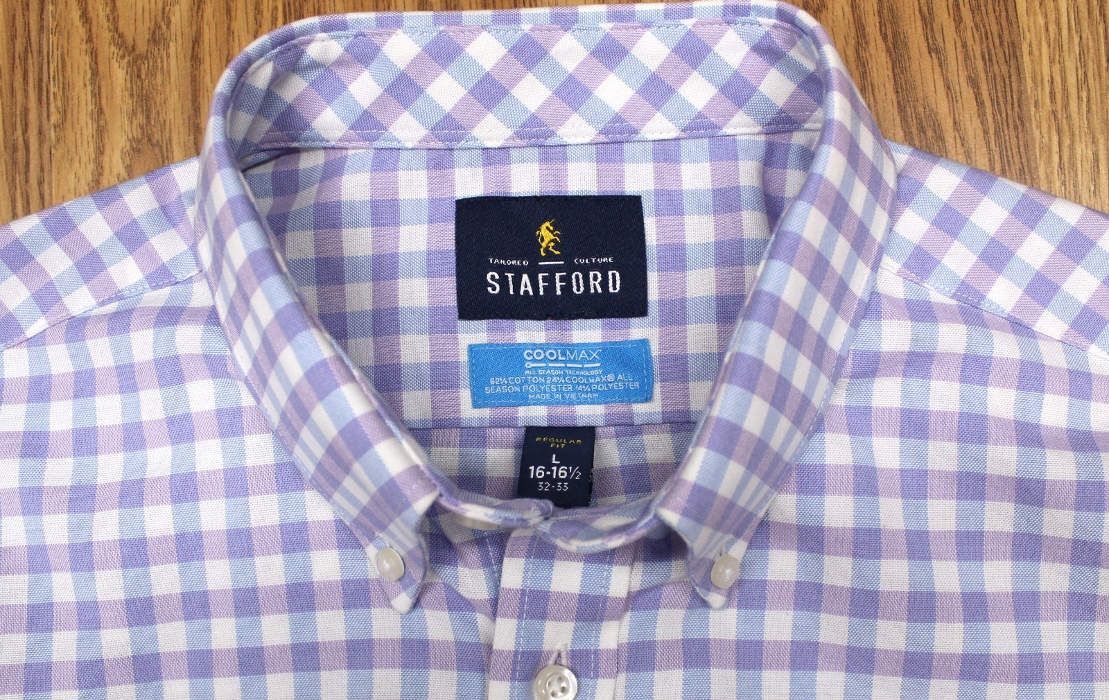 STAFFORD REGULAR FIT COTTON/POLY SHIRT WHITE LAVENDER, WHITE & BLUE Sz L