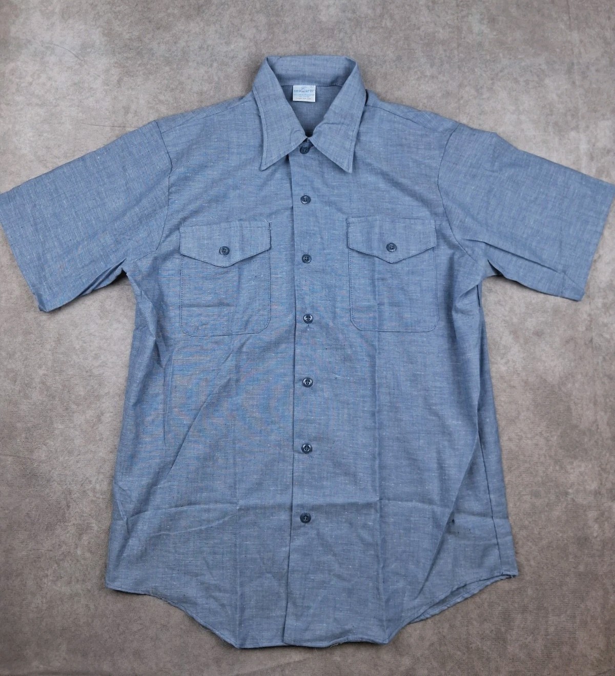 Vintage US Navy Utility Shirt Mens Large Chambray Seafarer Uniform 70s 80s Blank