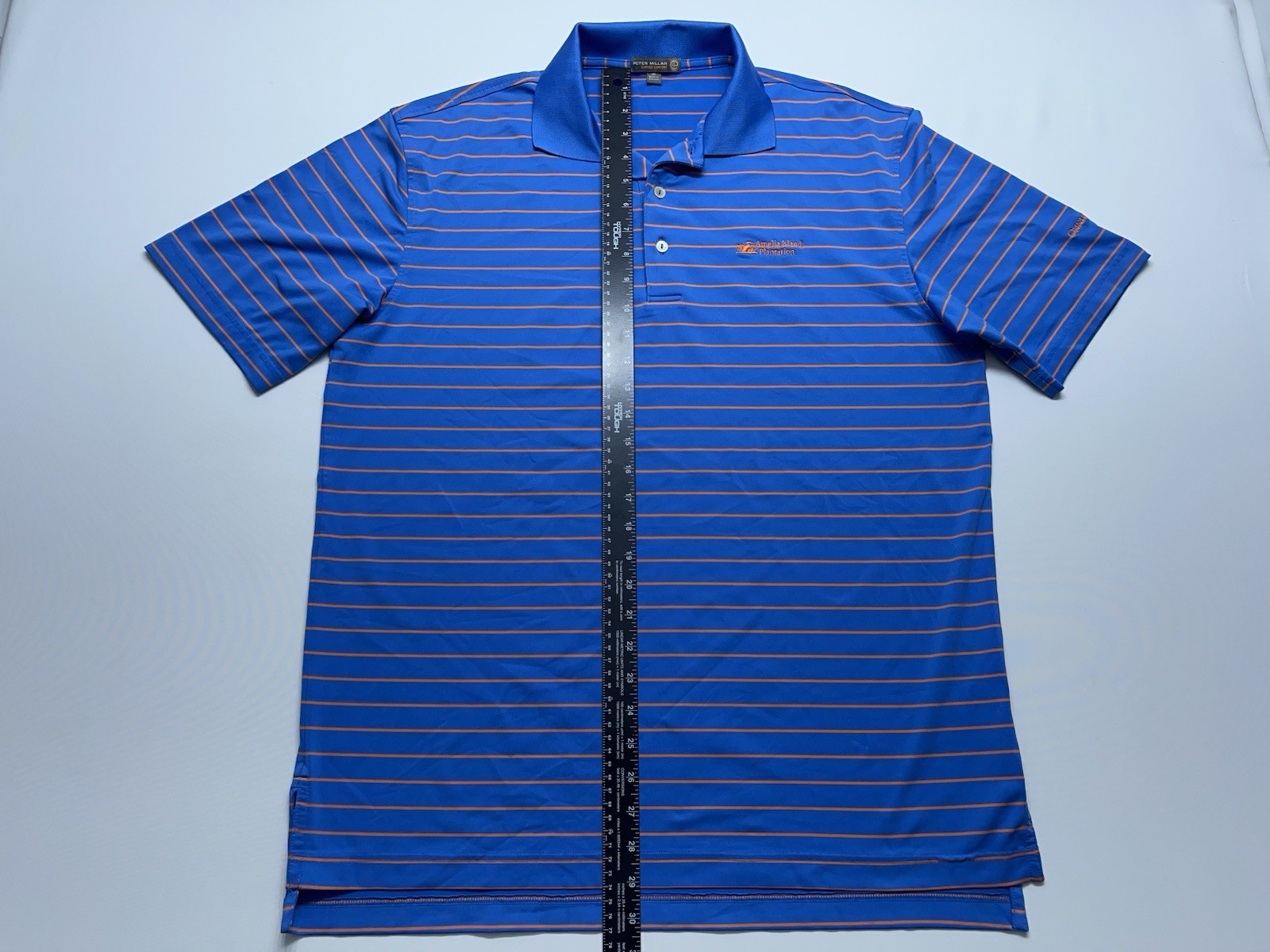 Peter Millar Summer Comfort E4 Polo Shirt Mens Medium Golf Blue Orange Striped