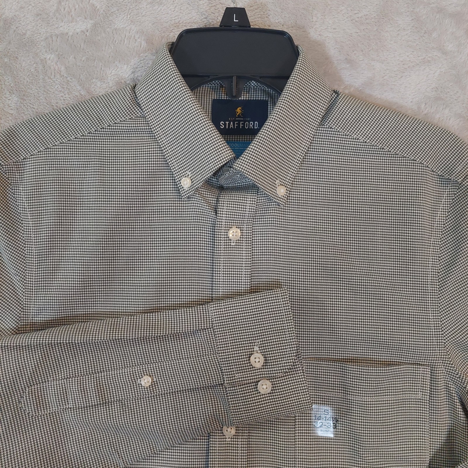 Stafford Men Button Down Shirt Long Sleeve Houndstooth Coolmax: S,XLT, 3XL, 3XLT