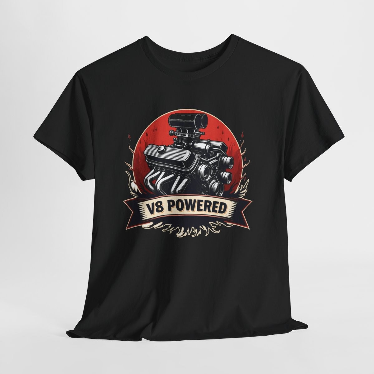 V8 Powered Muscle Engine T-Shirt Graphic Tee for Car Guys Gift