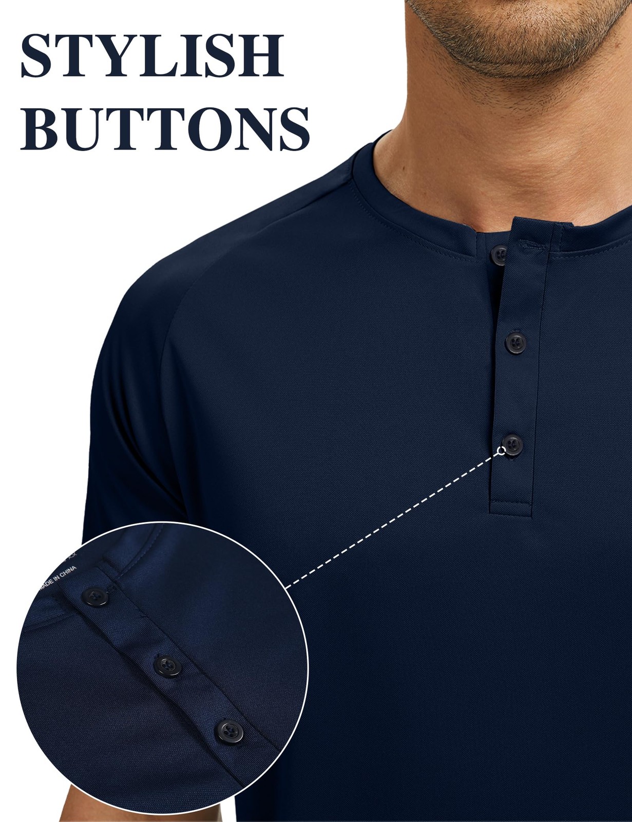 5 Pack Men’s Henley Shirt Basic T Shirt, Moisture Wicking Breathable Button D.