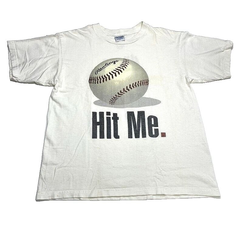 Rawlings HITMAN Hit Me Baseball T Shirt L Cotton Heavyweight Don Mattingly FLAWS