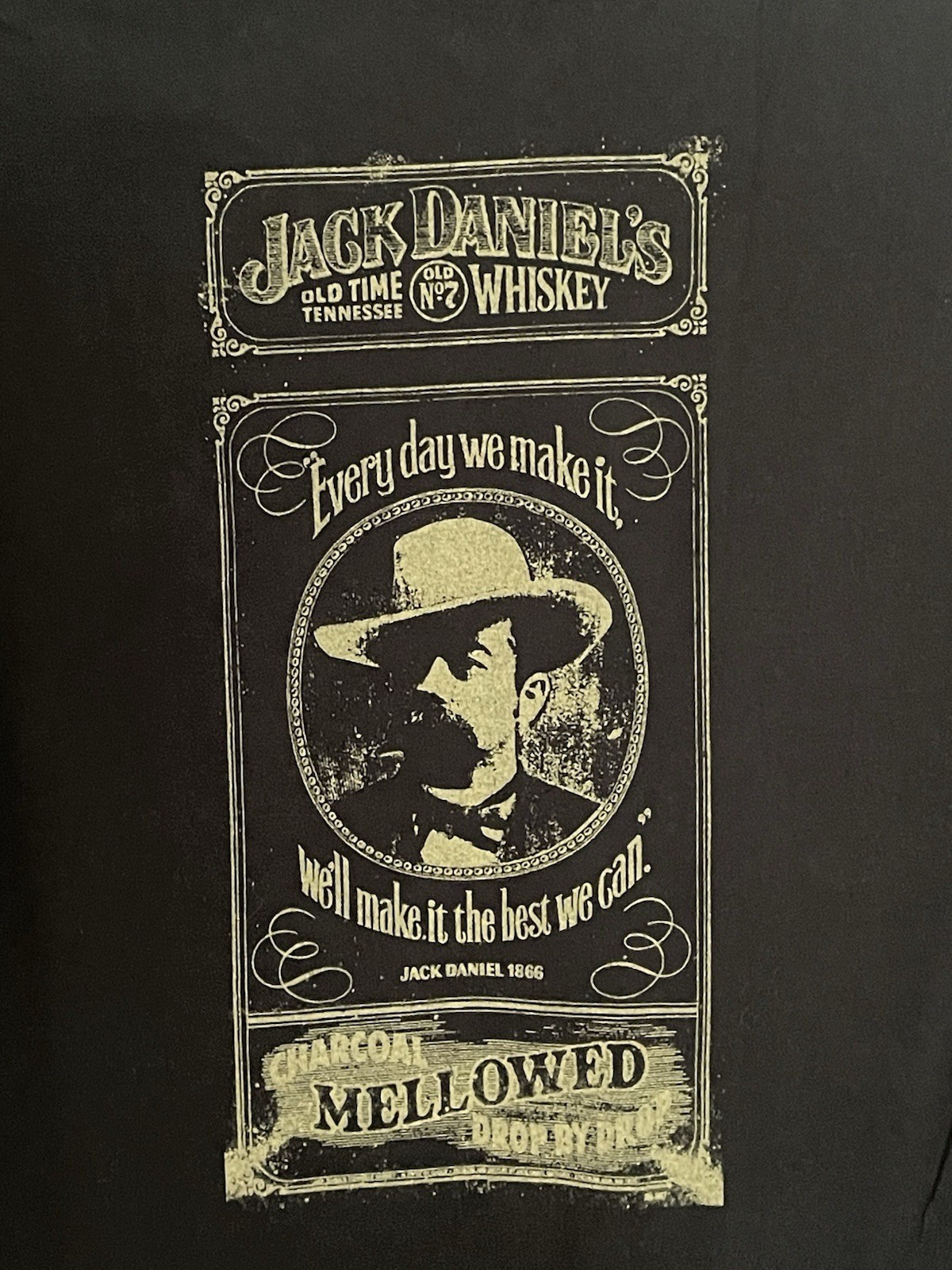 Jack Daniels Old No 7 Brand L Black Portrait Hat 2 Sided Graphic Tee Shirt