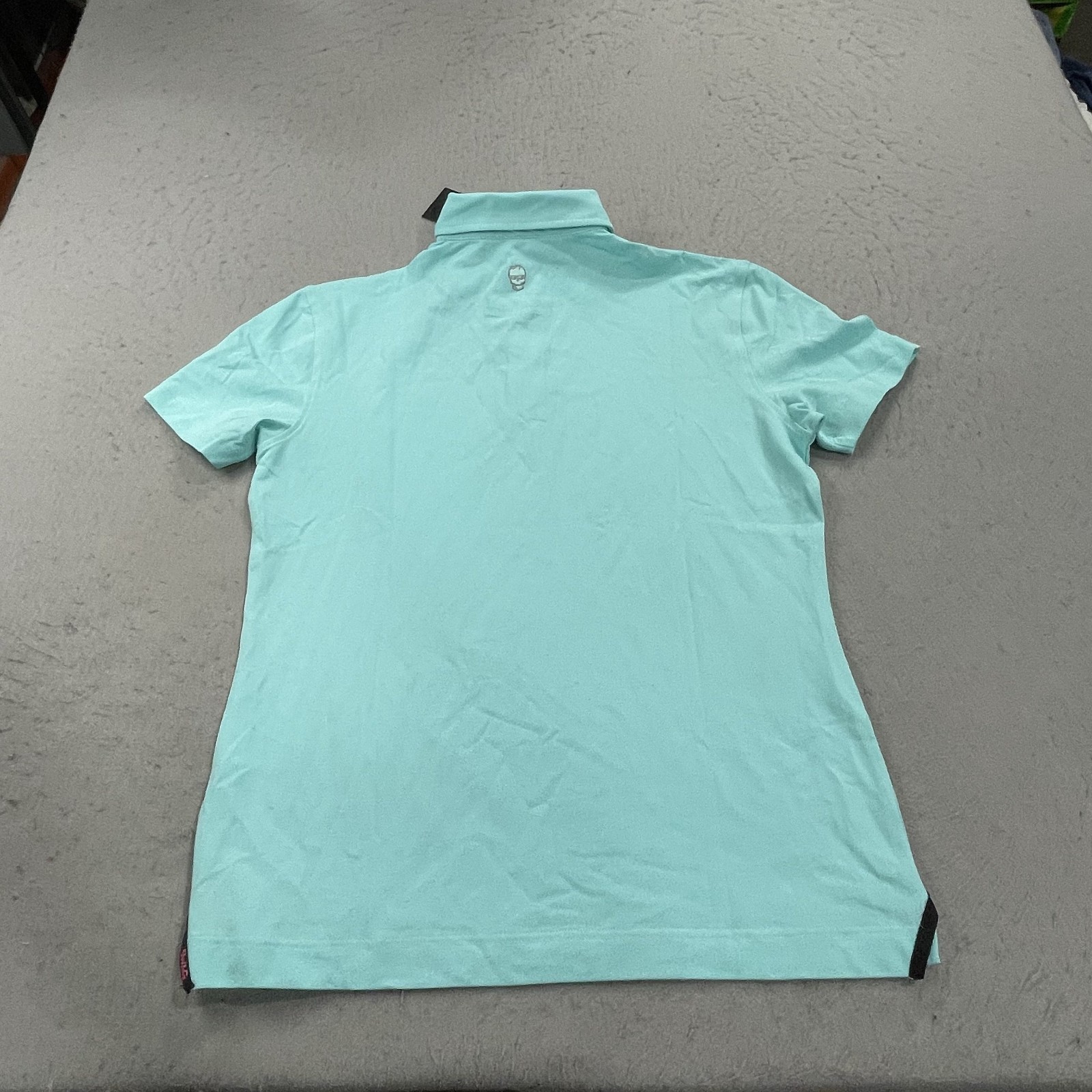Swag Golf Polo Shirt Mens Small Blue Green Skull Logo Performance Stretch NWT