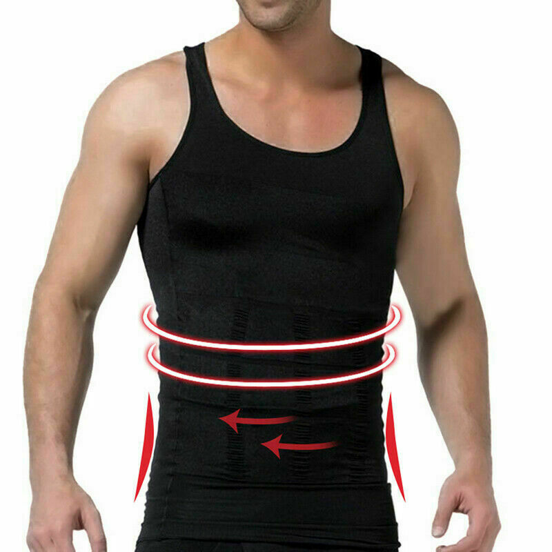 Mens Compression Shirts Slimming Body Shaper Vest Tight Tank Top Tummy Control
