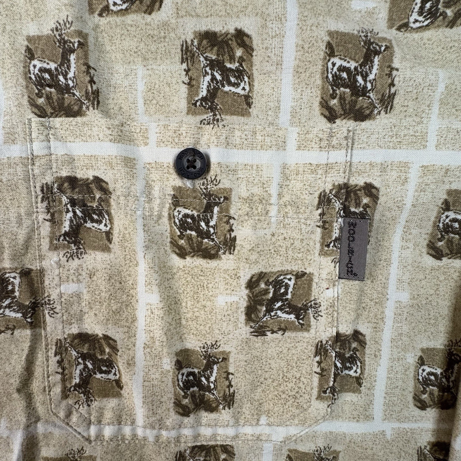 Woolrich Men’s XL Tan Deer AOP Button Down SS Outdoor Shirt SEE DESCRIPTION