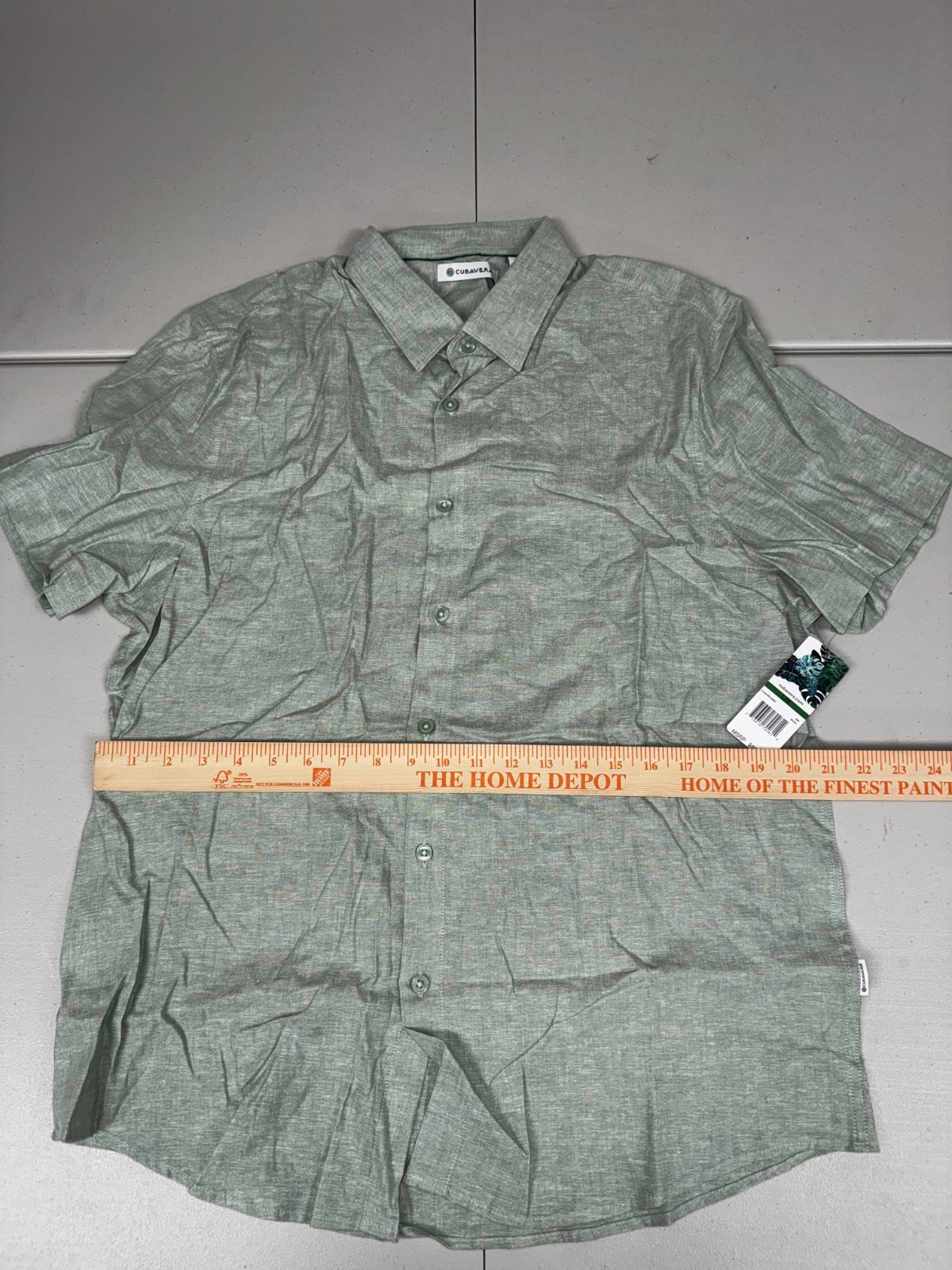 Cubavera Men’s Button Front Shirt Solid Green Linen Short Sleeve NWT Pick Size