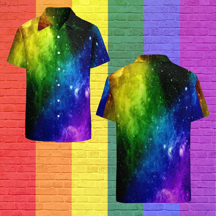 Rainbow Galaxy Lgbt Pride Hawaiian Vintage Shirt Mens Button Down Plus Size Trop