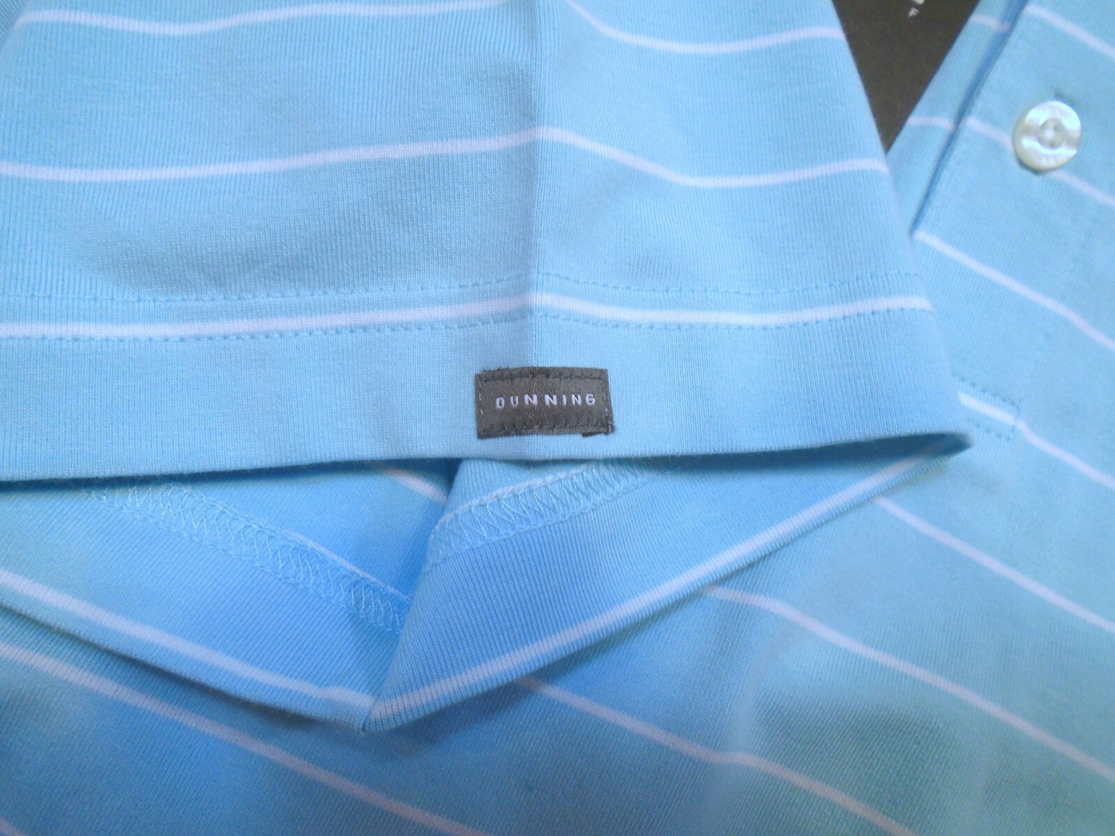 Dunning Golf Performance Fabric Light Blue Striped Polo Golf Shirt NWT XL $89