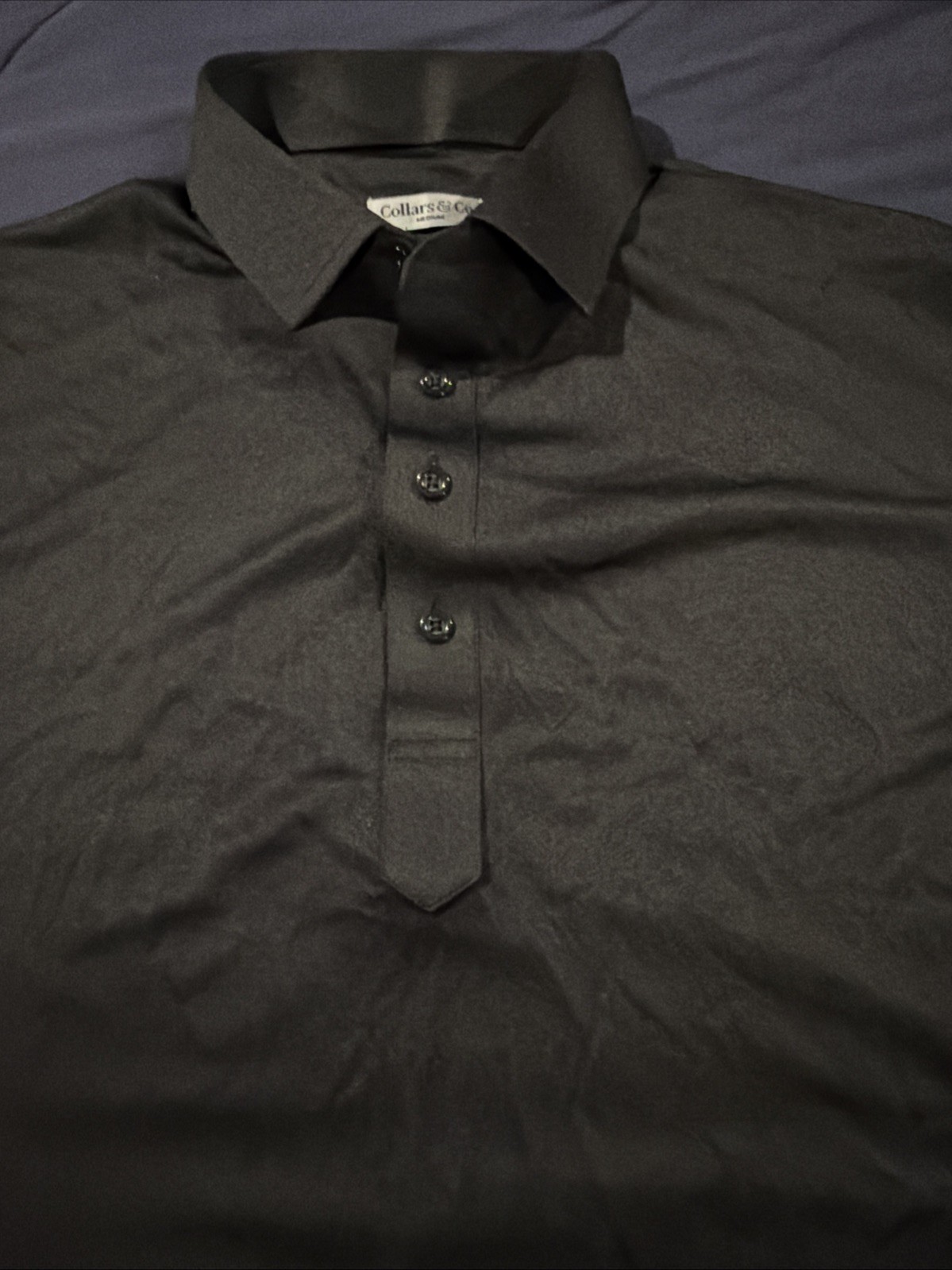 NWOT Collars & Co Dress Polo Shirt Mens Medium Solid Black Spread Collar $88