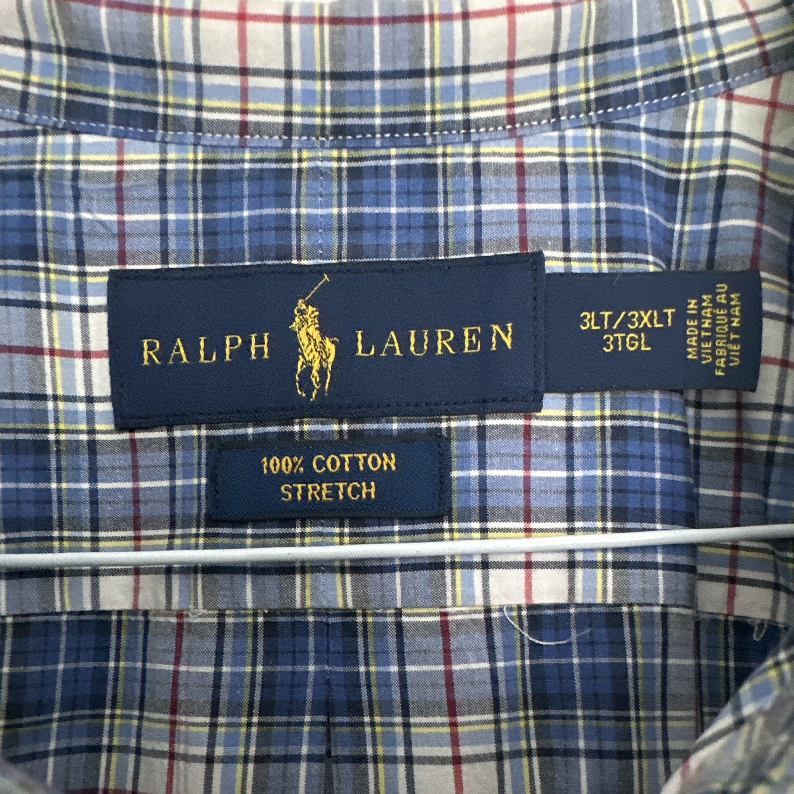 Ralph Lauren Men’s 3LT/3XLT Blue/Multi Color Plaid Cotton Stretch Button-Down