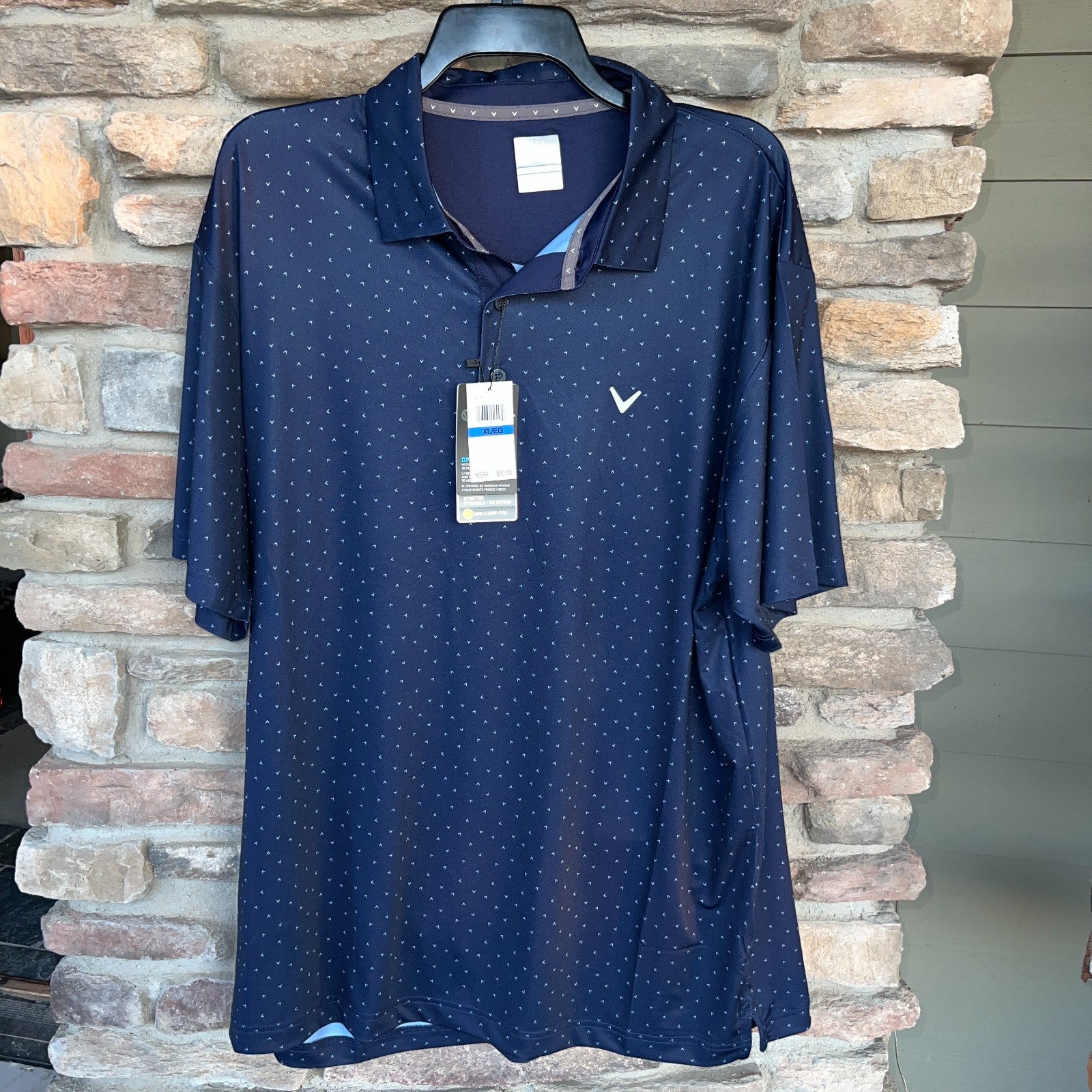 Callaway Opti-Dri Men’s Navy Peacoat Logo Print Short Sleeve Golf Polo XL NWT