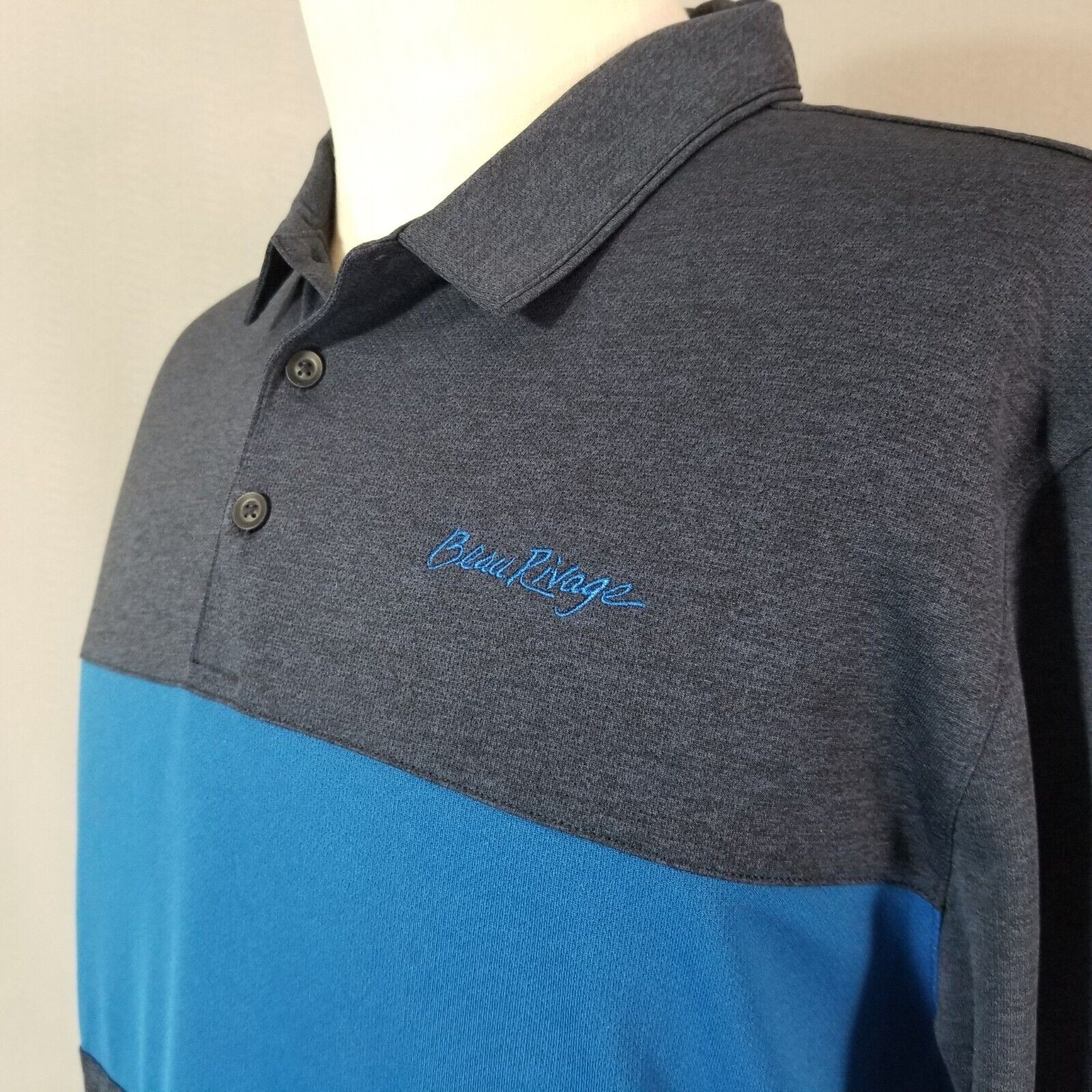 Nike golf polo shirt men’s large Blue short sleeve Dri-Fit Beau Rivage sports