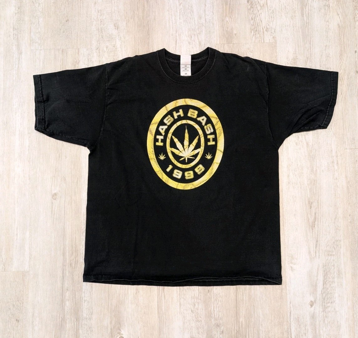 Vintage 1990 Ann Arbor Hash Bash Double-Sided Cannabis T-Shirt Size XL Black