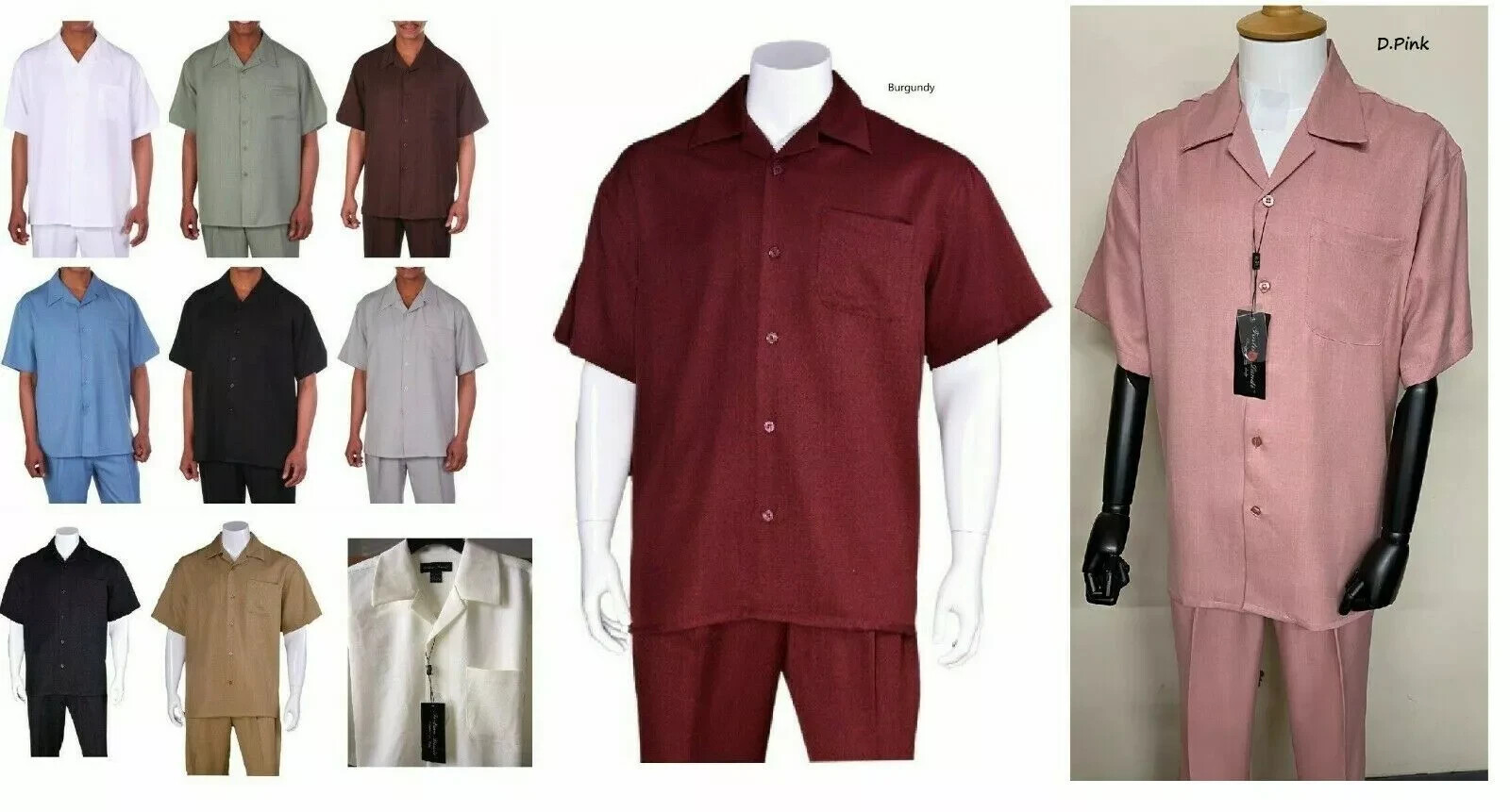 New Men’s 2pc Walking Suit Short Sleeve Casual Shirt & Pants Set Solid #2954