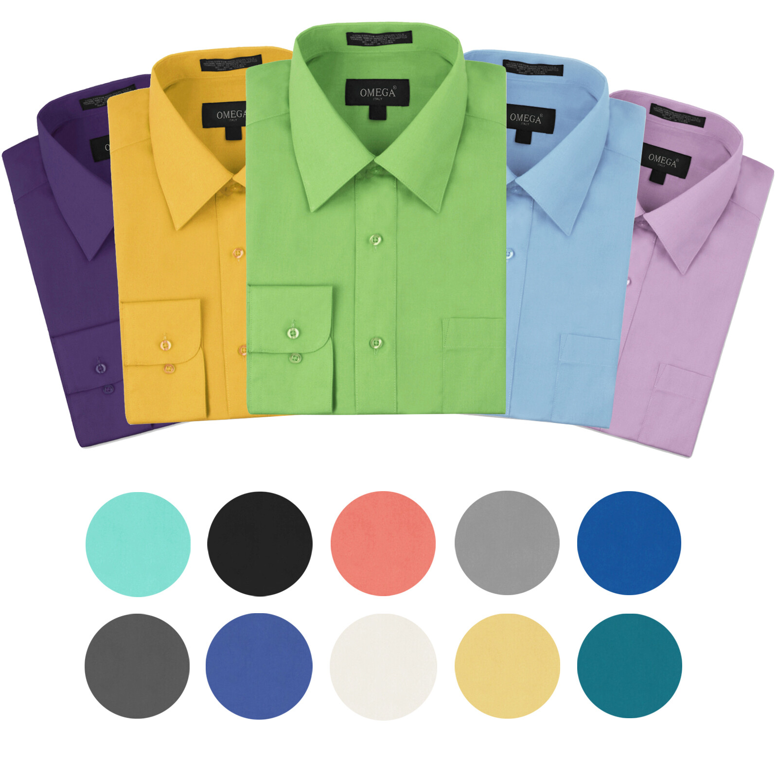 Omega Italy Men’s Premium Designer Long Sleeve Solid Regular Fit Dress Shirt
