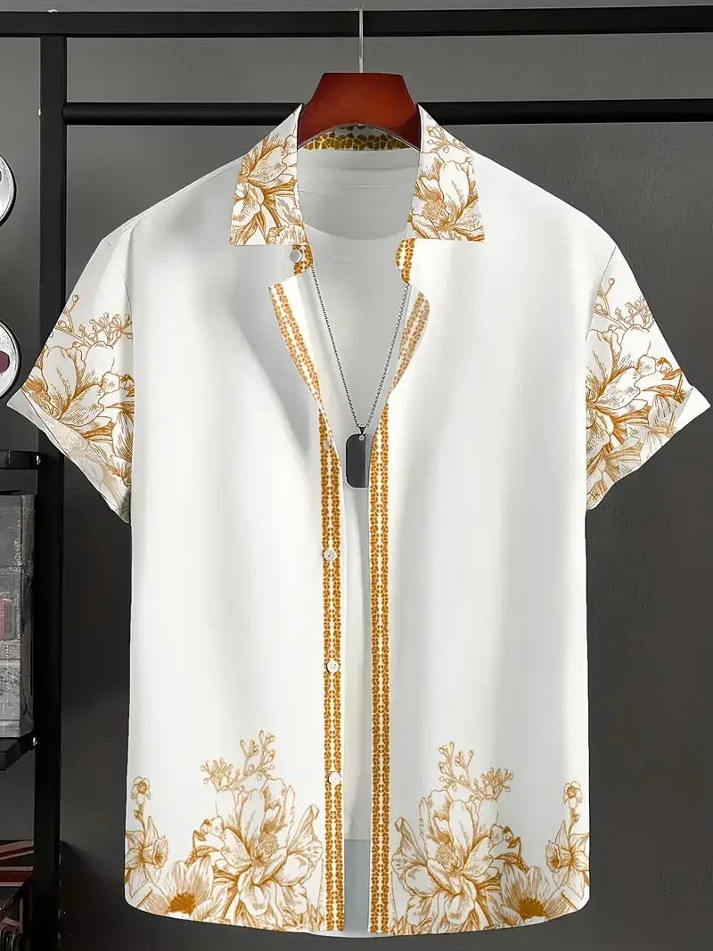 Button Down Shirt Men Summer Hawaiian Vintage Floral Mens Short Sleeve Shirt