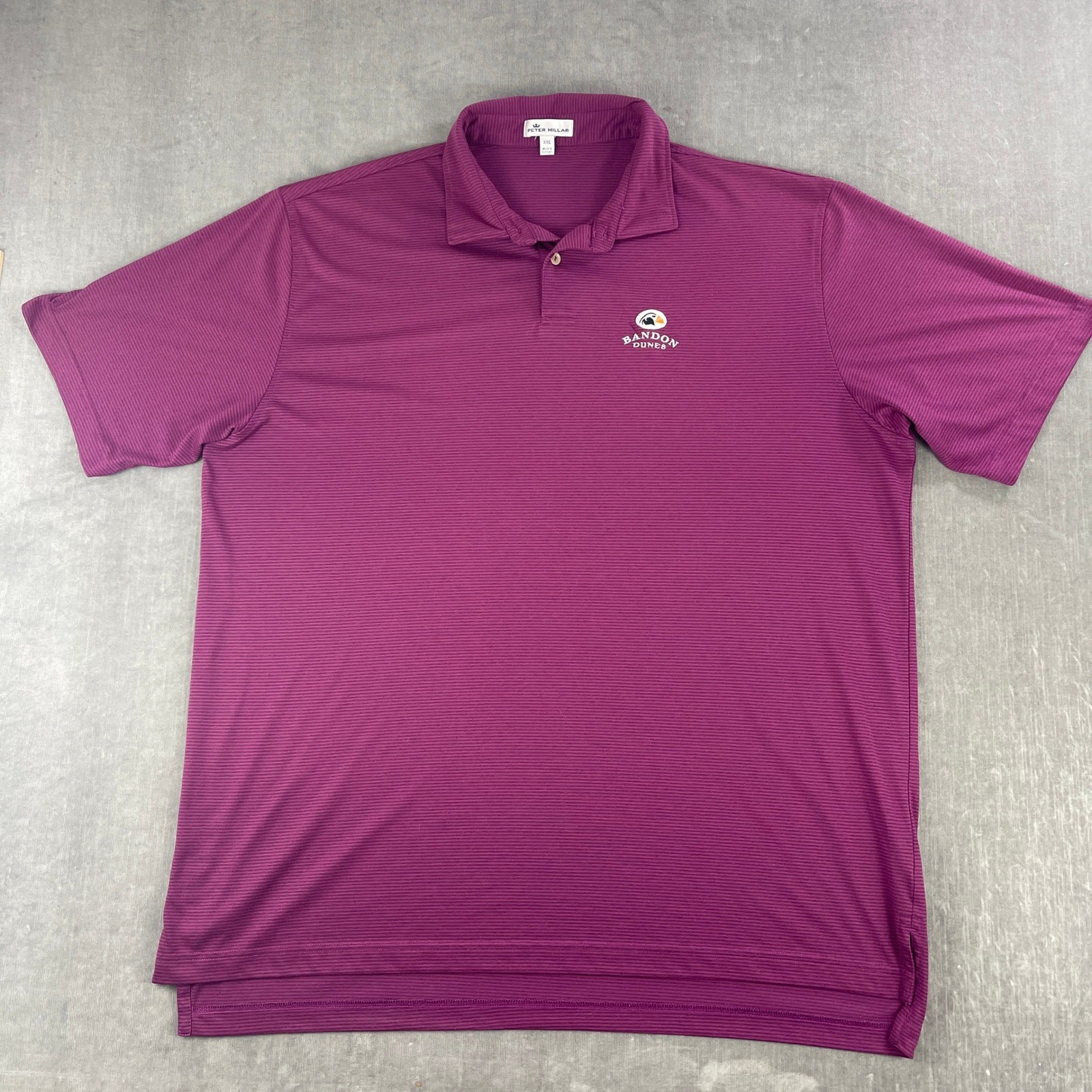 Peter Millar Men XXL Purple Polo Bandon Dunes Golf Shirt Striped Performance