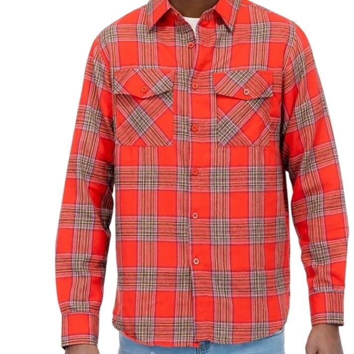 NWT WEIV LA Red Plaid Flannel Button Up Shirt Cotton Blend Streetwear M Grunge