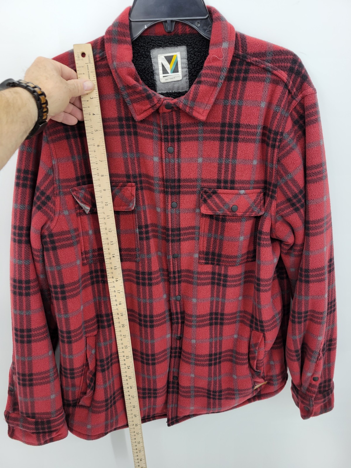 Voyager Shirt Jacket Mens Large Red Plaid Fleece Lined Shacket Outdoor Casual