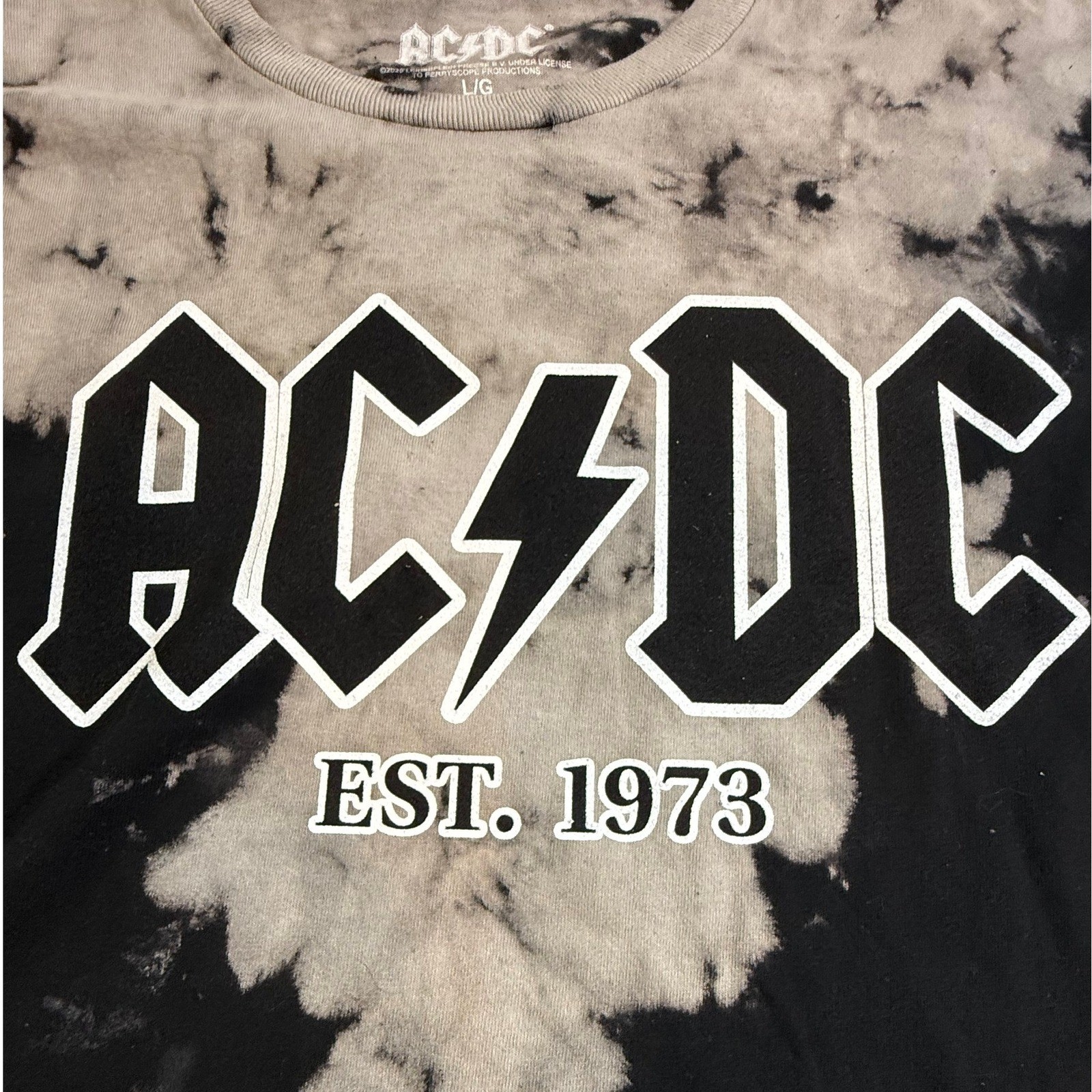 AC/DC Est 1973 Bleach Wash Tie Dye Graphic T-Shirt Mens Large Black Grey