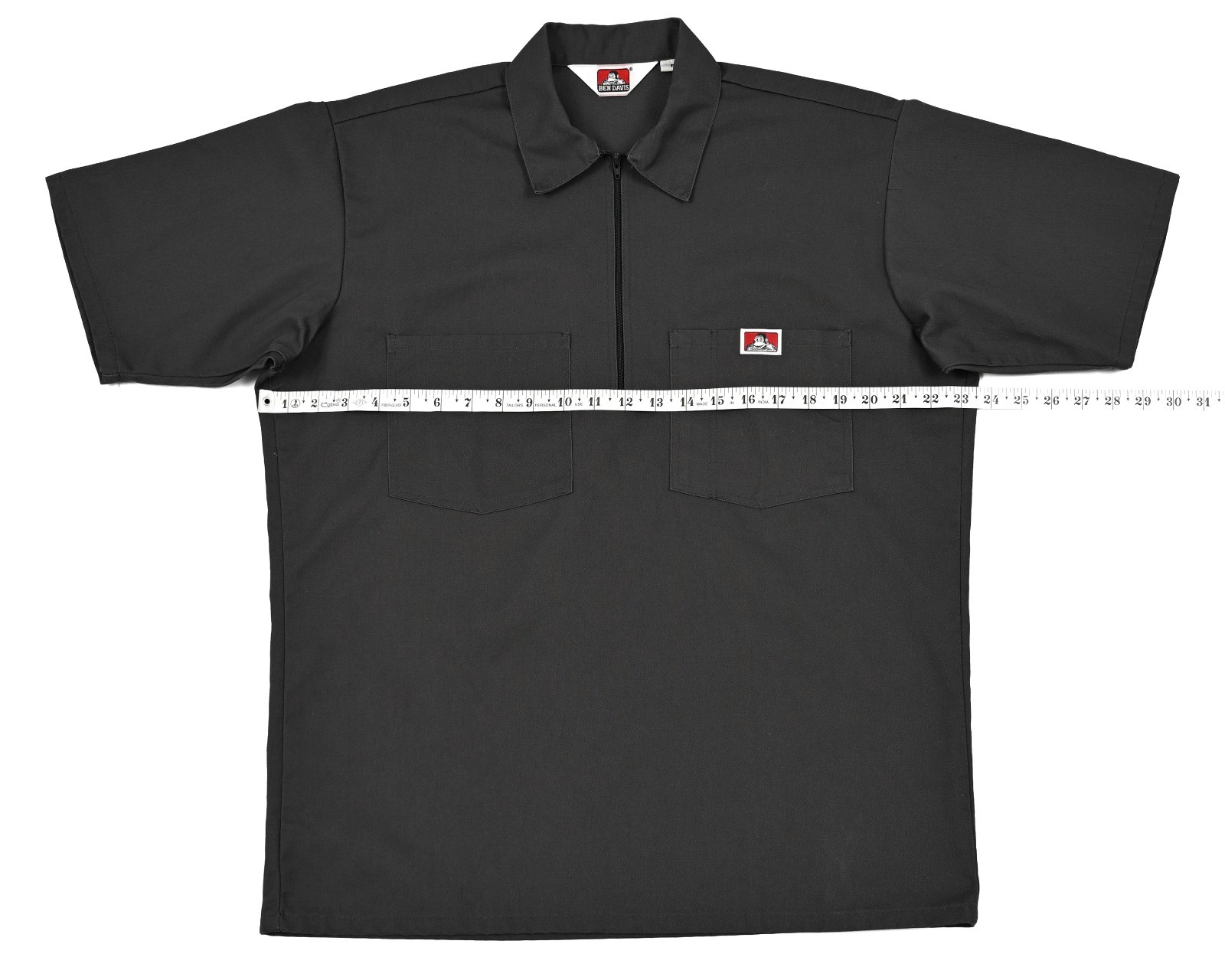 Ben Davis 1/2 Zip Work Shirt Mens Medium Collared Mechanic Pockets Dark Gray