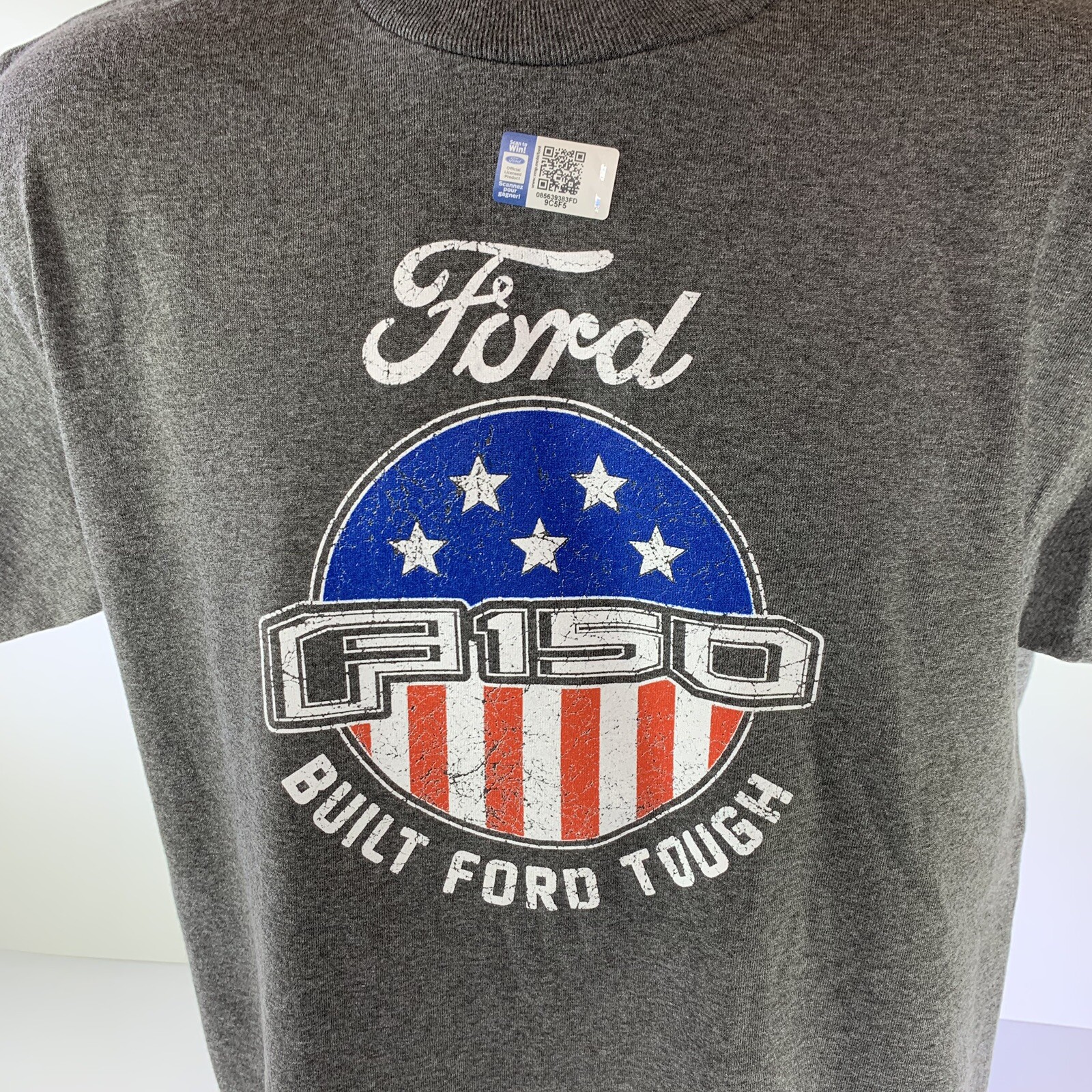 Ford F-150 T-Shirt – Gray w/ Emblem & Built Ford Tough American Flag (Licensed)