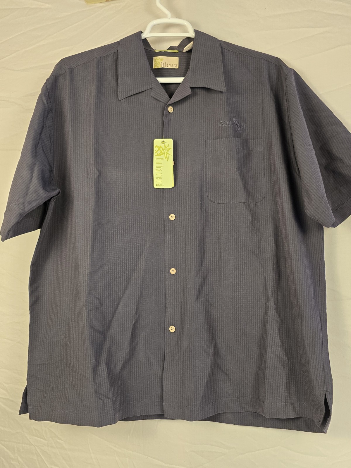 Cubavera Men’s XL Solid Gray Short Sleeve Button-Up Pockets Woven Rayon Blend