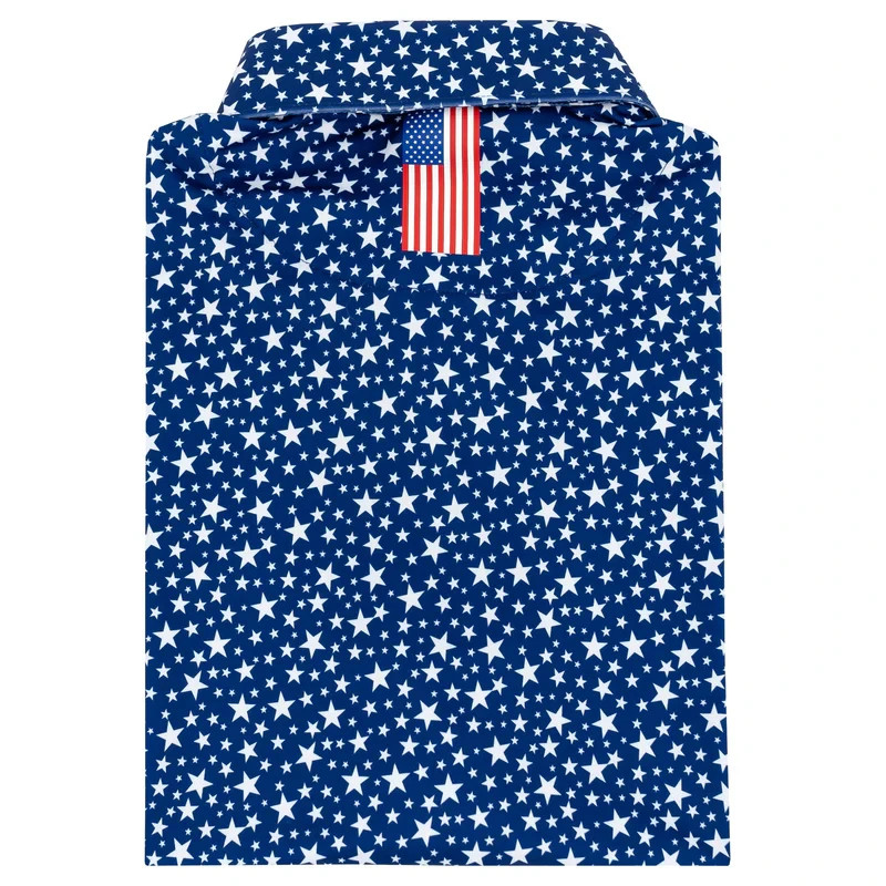 🚩 Wrinkle Free Rhoback The Stars USA Men Performance Polo Patriot Blue Size XL