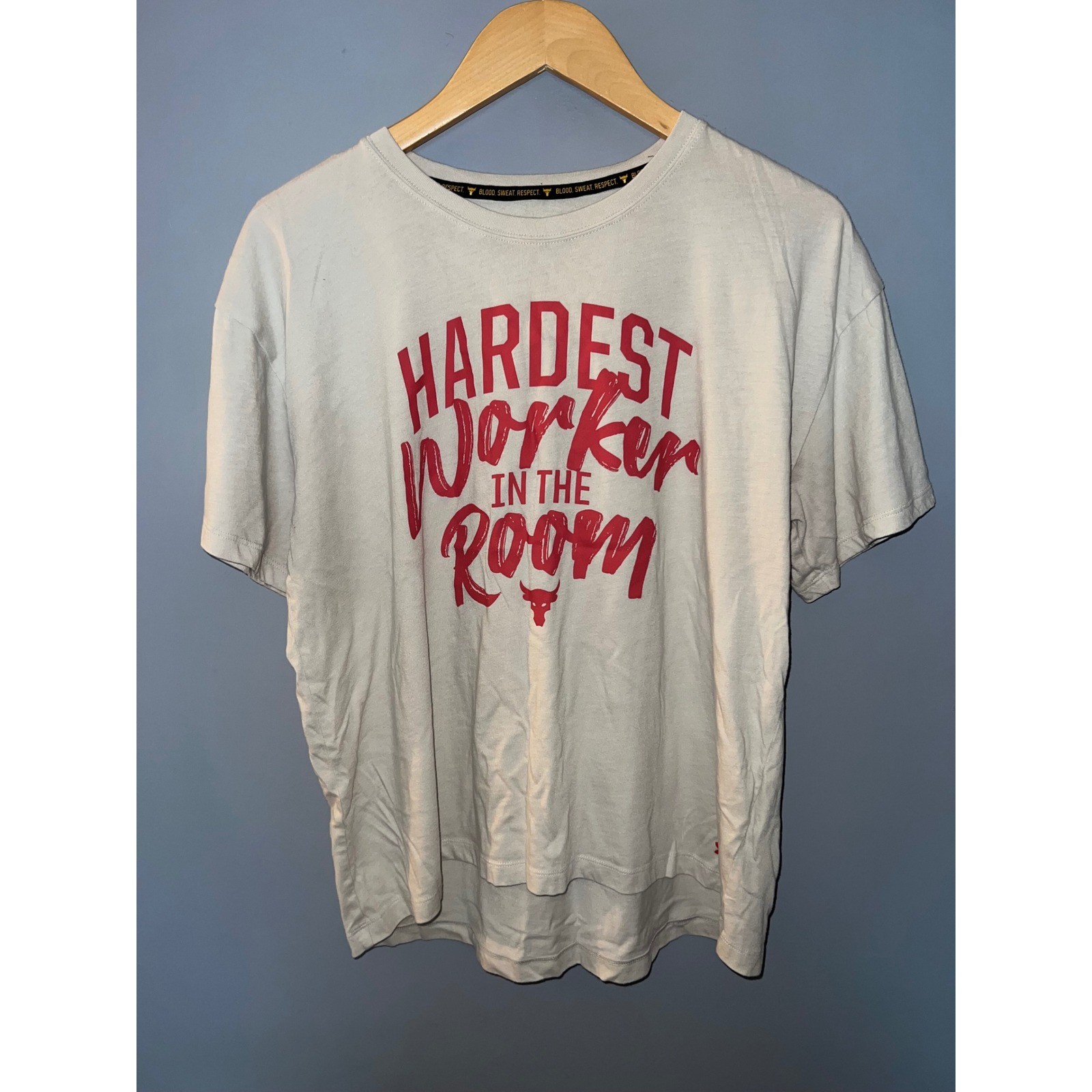 Under Armour Project Rock Hardest Worker in the Room T-Shirt Mens Large Gray