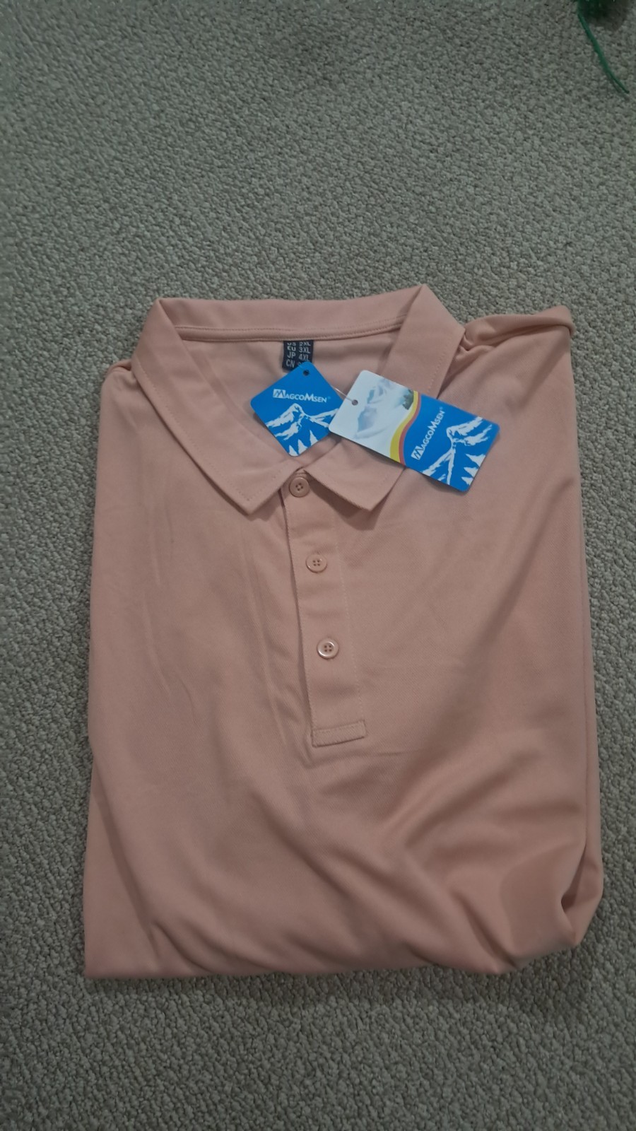 NWT MAGCOMSEN Peach Short Sleeve Performance Polyester Polo Shirt Mens SZ Large