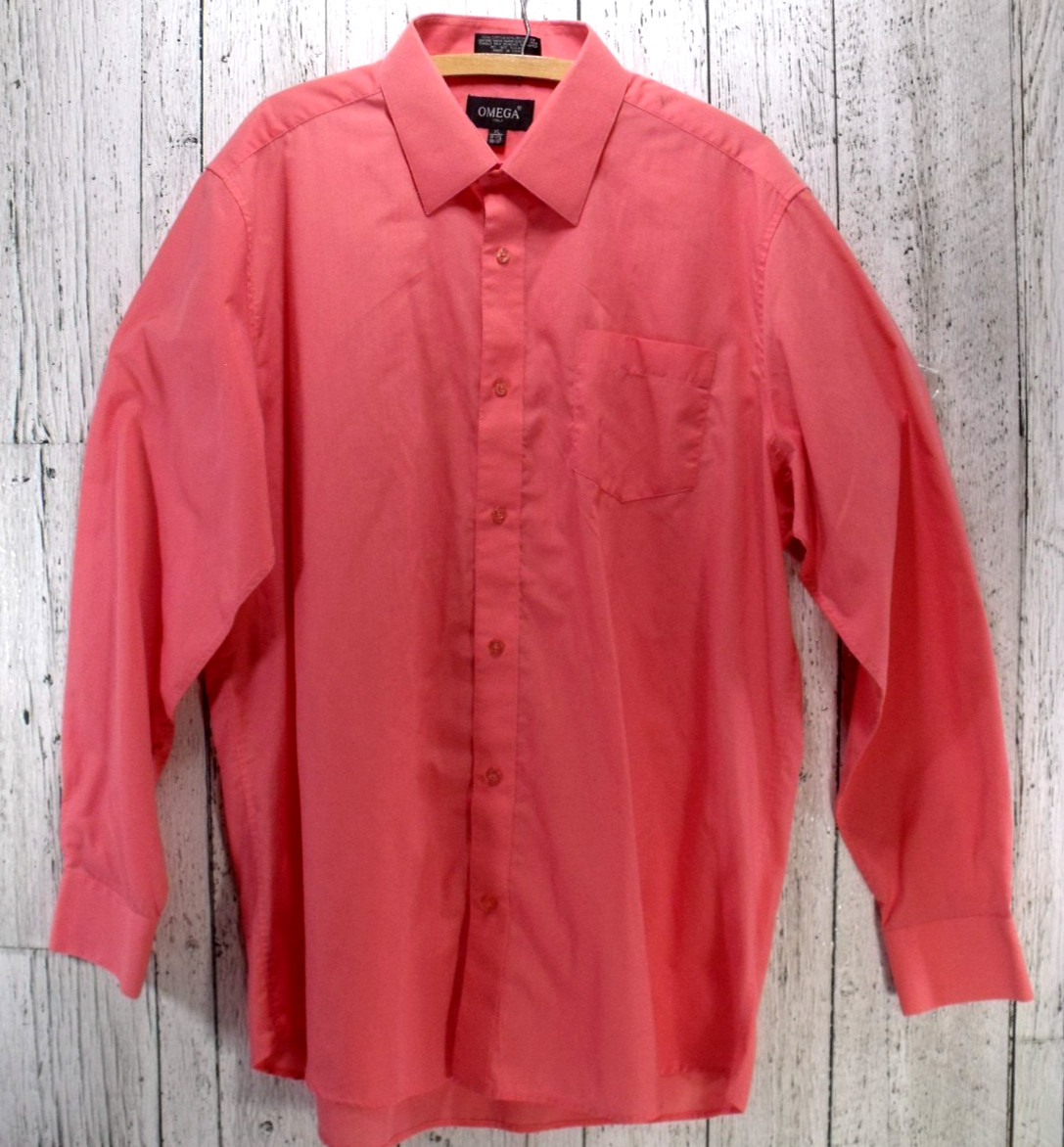 Omega Italy Dress Shirt XL Men’s Long Sleeve Pink Cotton Blend Pocket 17 – 17½