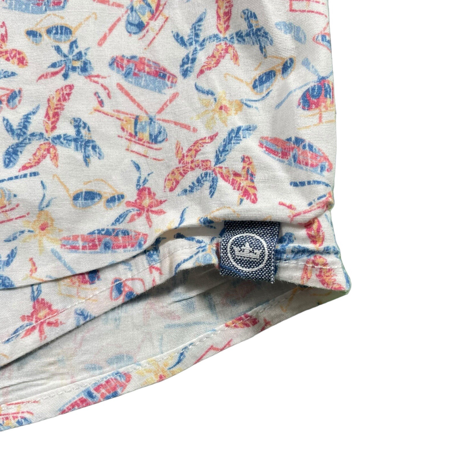 Peter Millar Oahu Stretch S/S Button Front Shirt Helicopter Cars AOP Mens L EUC
