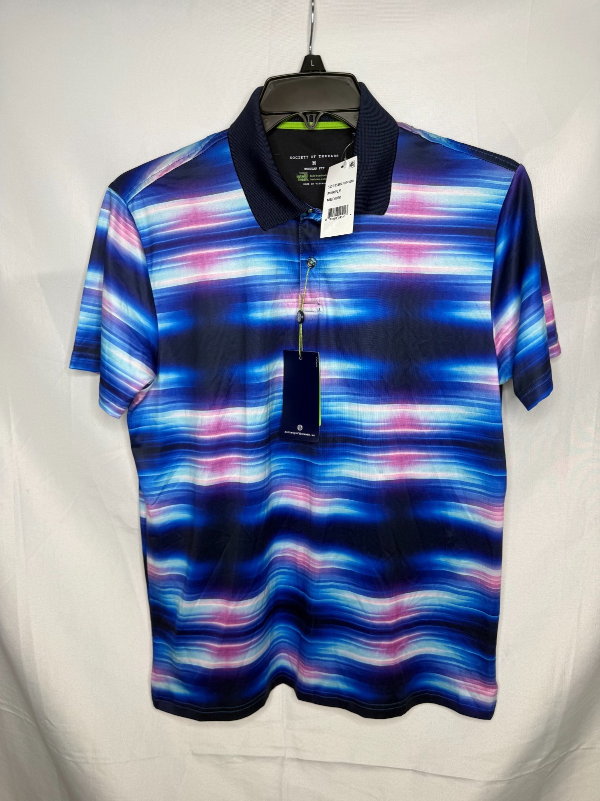 Society Of Threads Mens Purple Digital Ombre Print Regular Fit Polo Shirt Size M