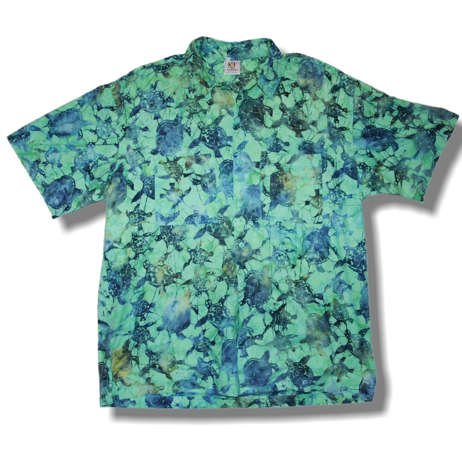 Rum Reggae Men’s 1X Sea Turtle Hawaiian Shirt Batik Green Turtles 100% Cotton