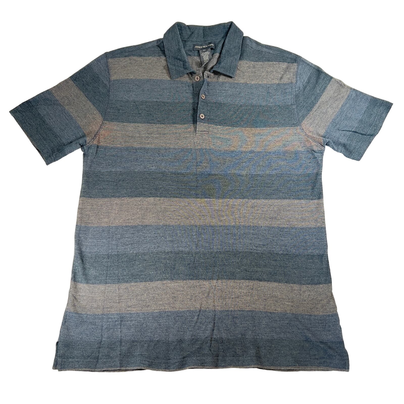 Jones New York Polo Shirt Mens XL Rayon Polyester Cotton Blend Grey Brown Stripe