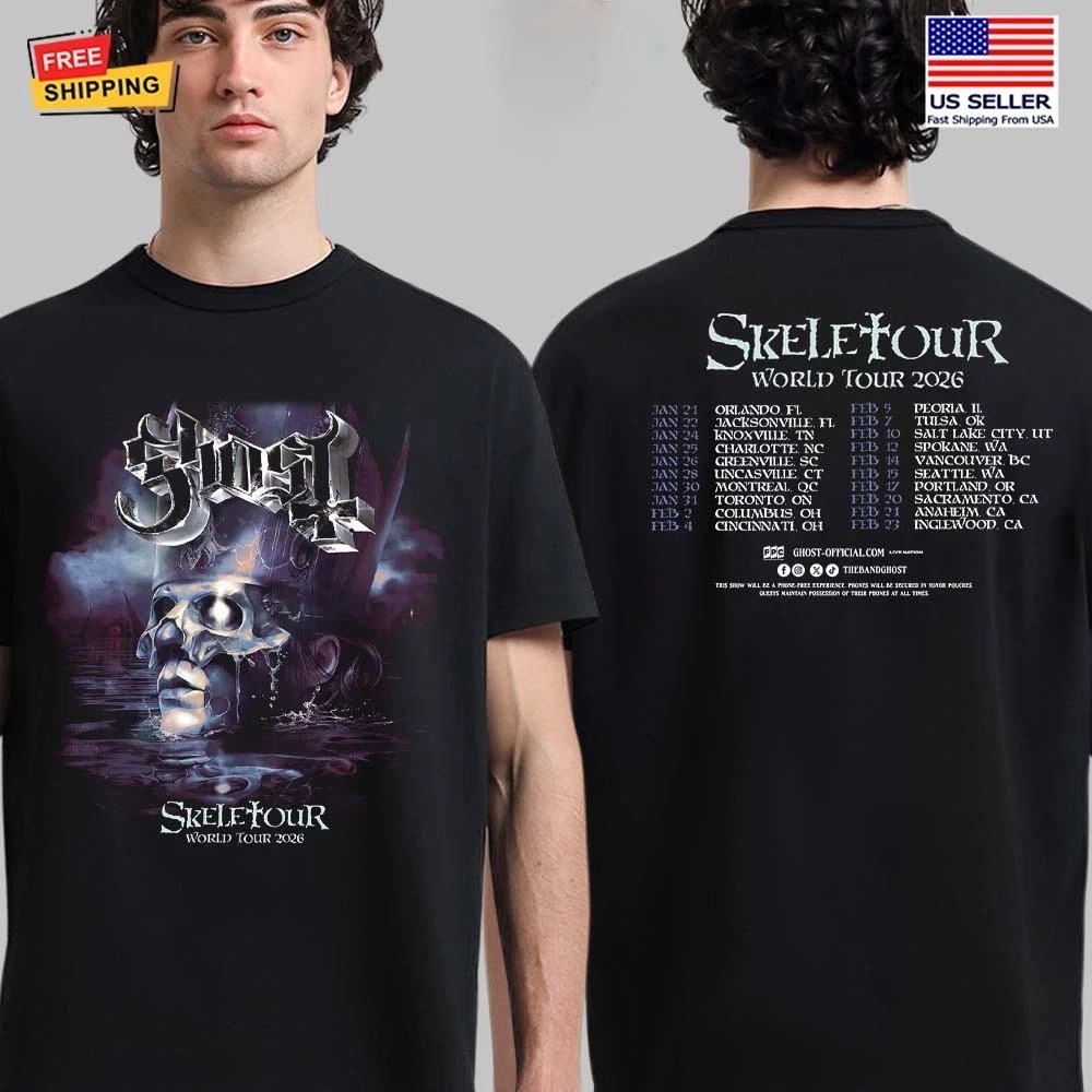Vtg Ghost Skeletour World Tour 2026 Double Sided Graphic T Shirt S-5XL