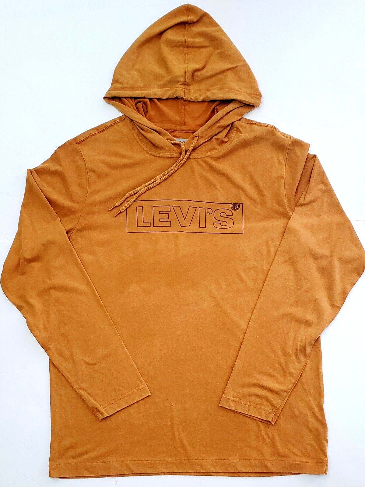 Levi’s Men’s Hoodie Shirt Large Long Sleeve Brown Pullover Sweater Big Logo New