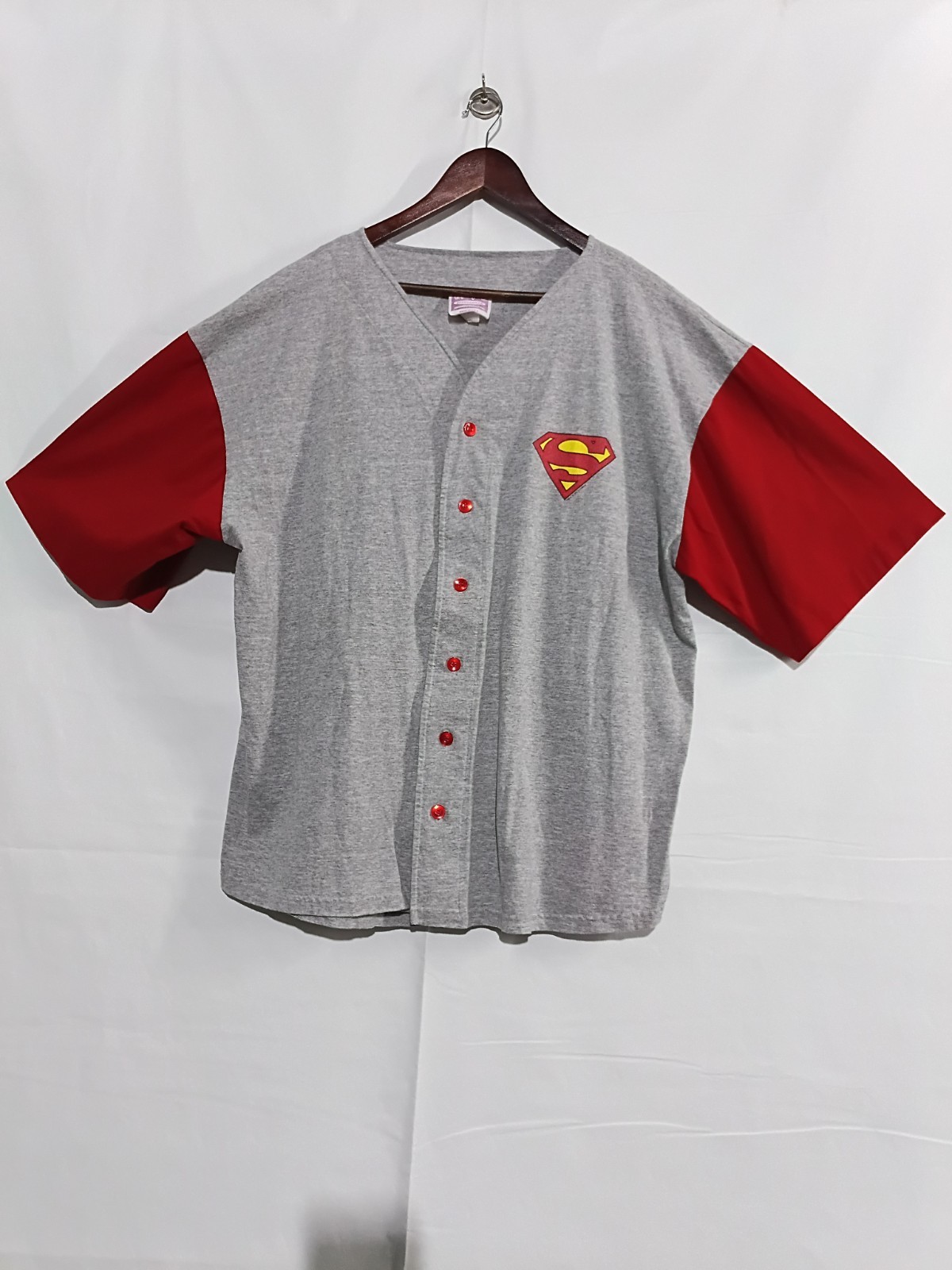 Vintage Superman Jersey Two Tone Grey w/ Red Sleeves Large Y2K Made In USA Large