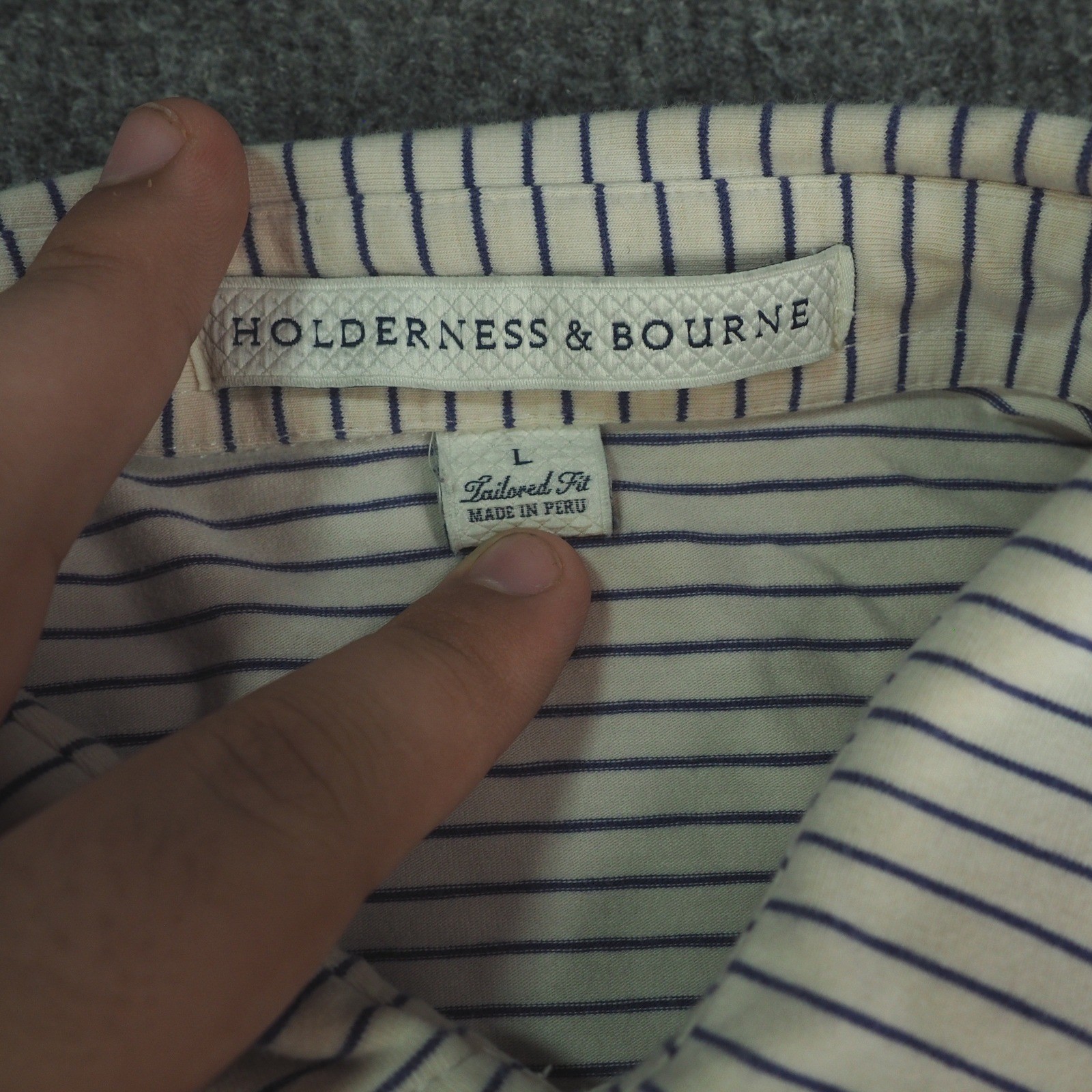 Holderness & Bourne Polo Shirt Mens Large Tailored Fit White Stripe Golf Classic