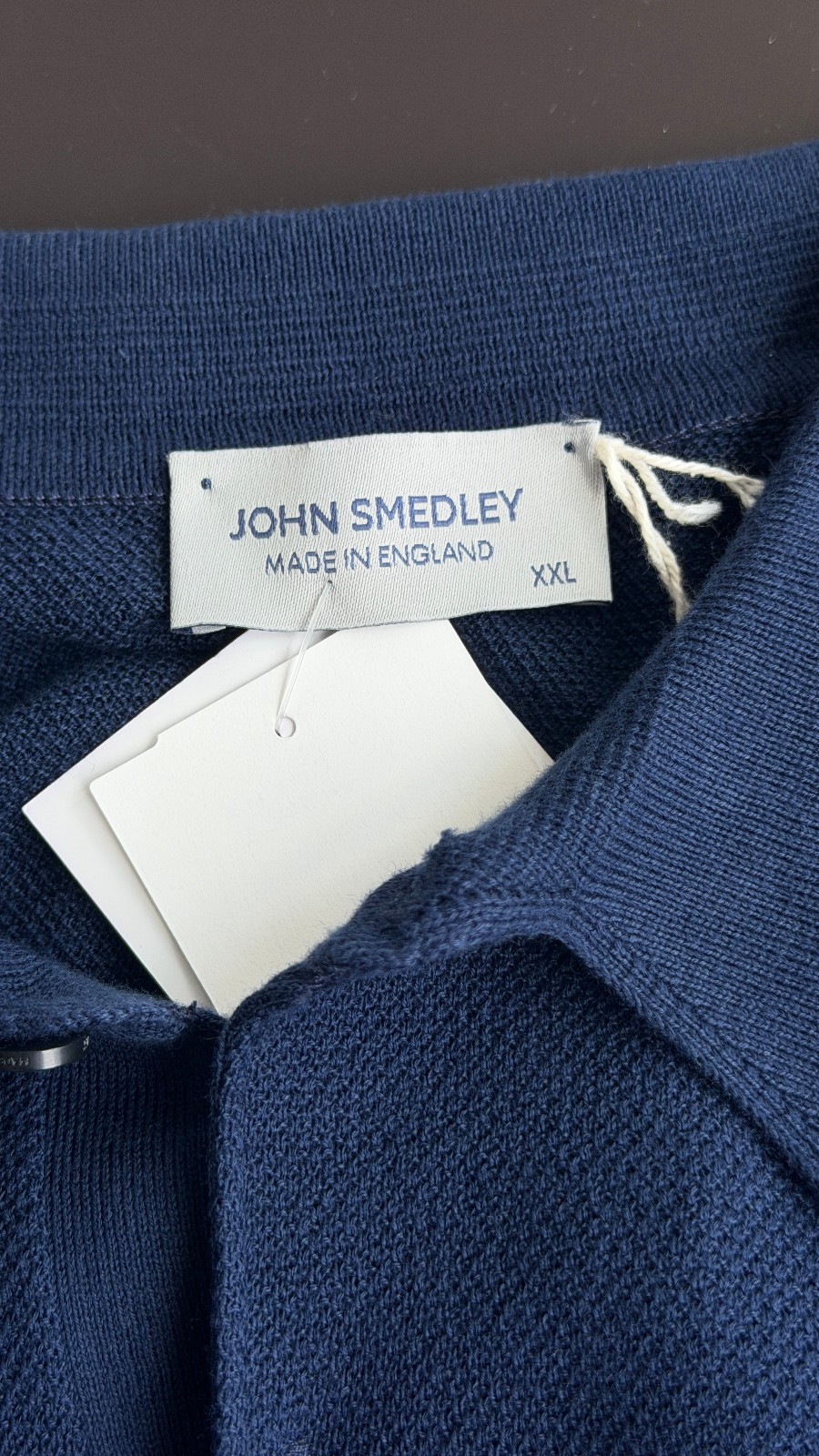 John Smedley Made in England Sea Island Cotton Soft Navy Blue Polo L/S Shirt XXL