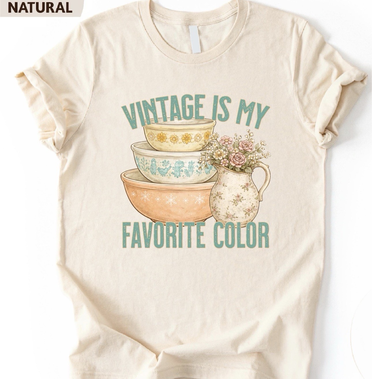 Beige Graphic Print T-Shirt Short Sleeve “Vintage” Womens S M L XL 2X 3X