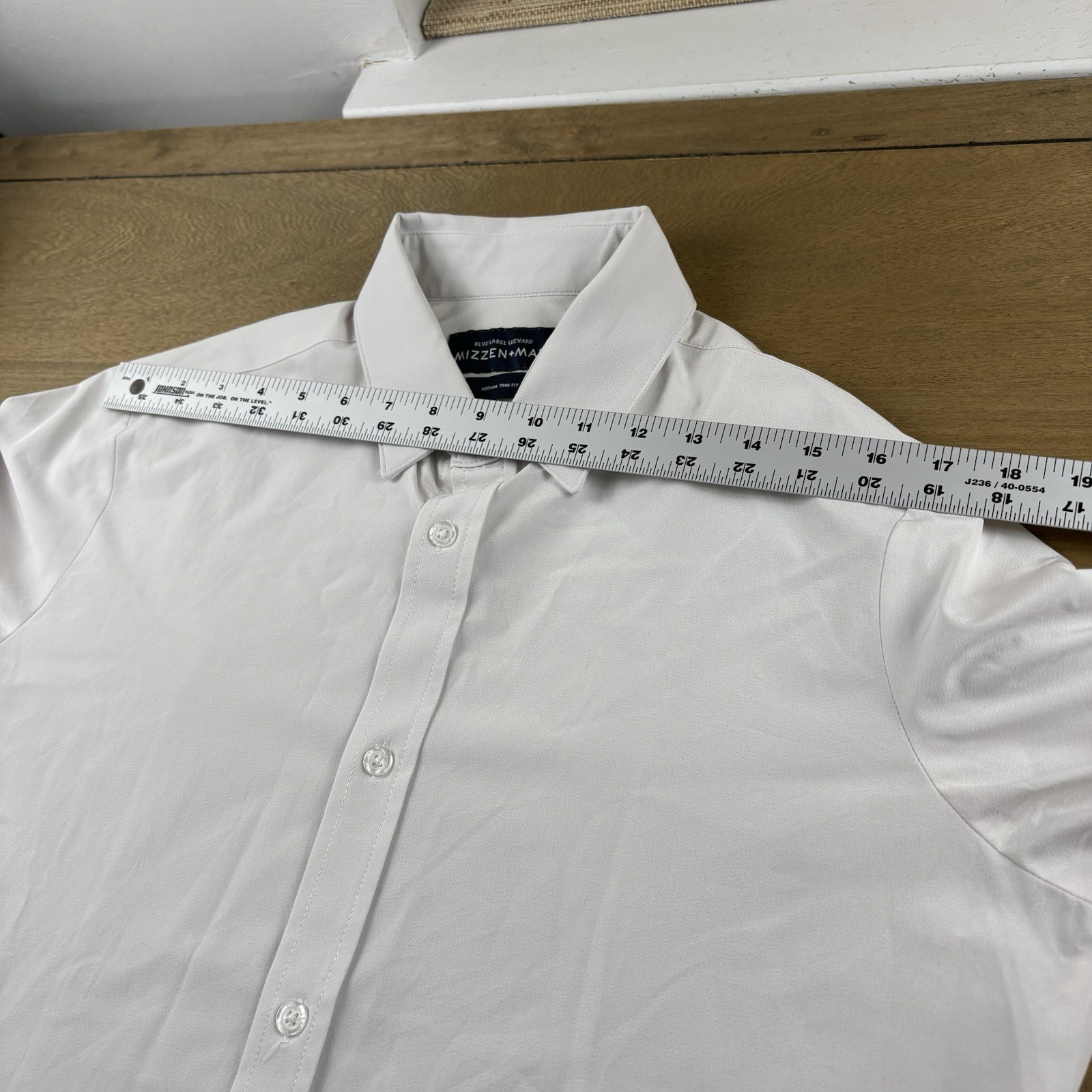 Mizzen + Main Blue Label Leeward Solid White Dress Shirt Stretch Mens M Slim Fit