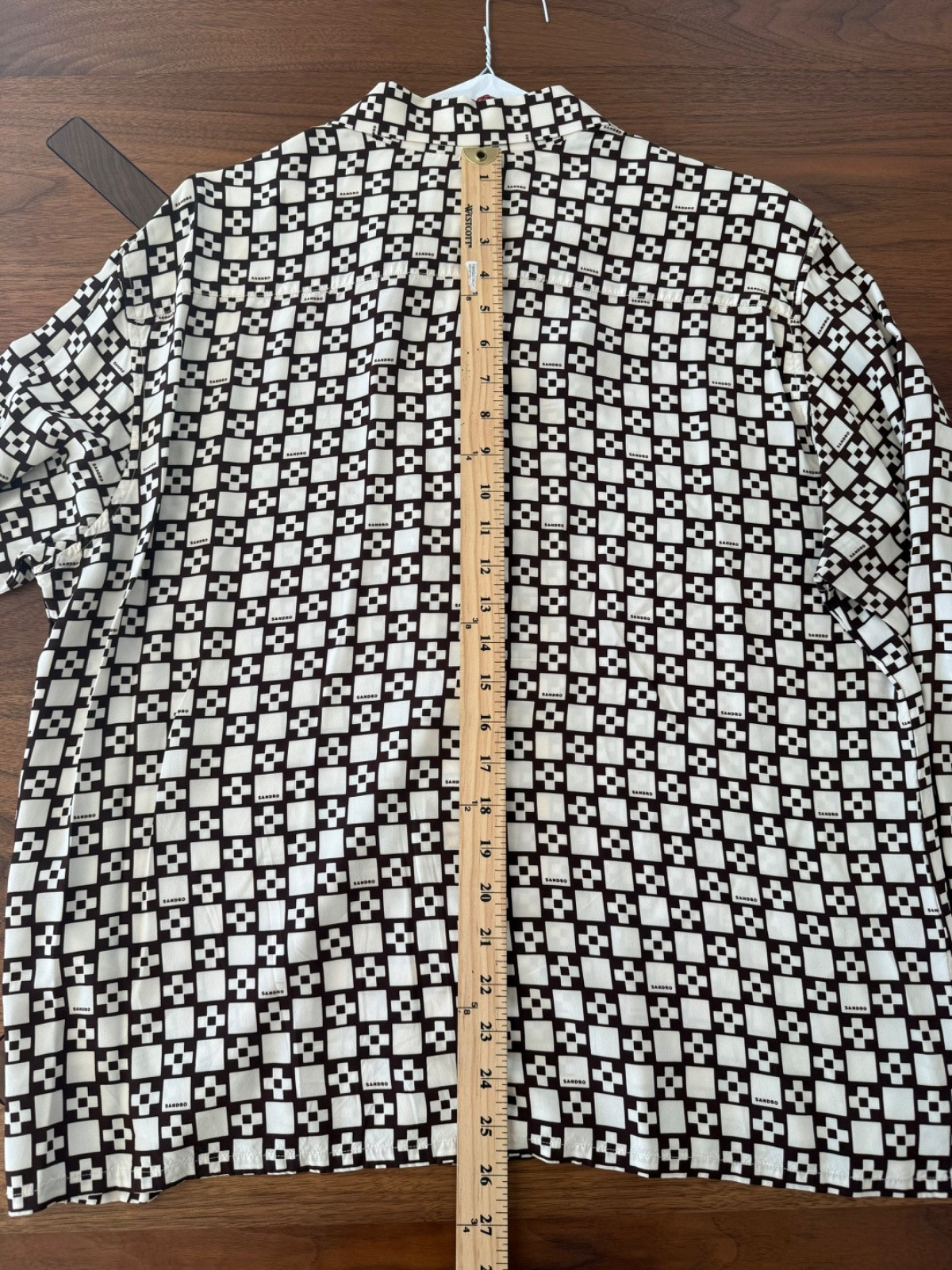 Sandro Square Cross Geometric Long Sleeve Button-Down XXL Cream / Black LV Louis
